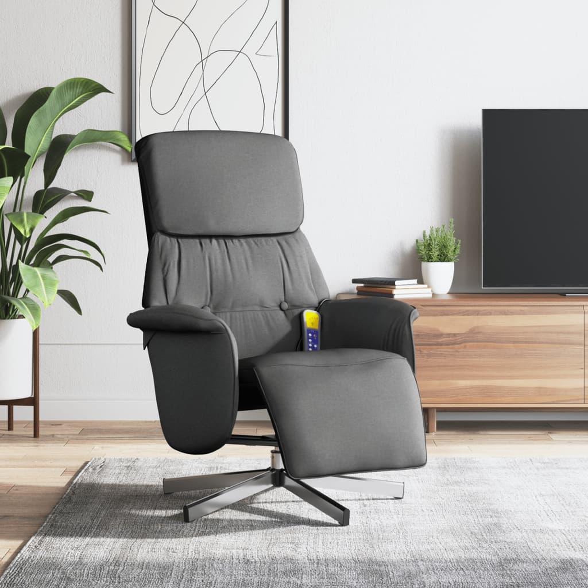 VIDAXL Fauteuil inclinable de massage et repose-pieds gris fonce tissu