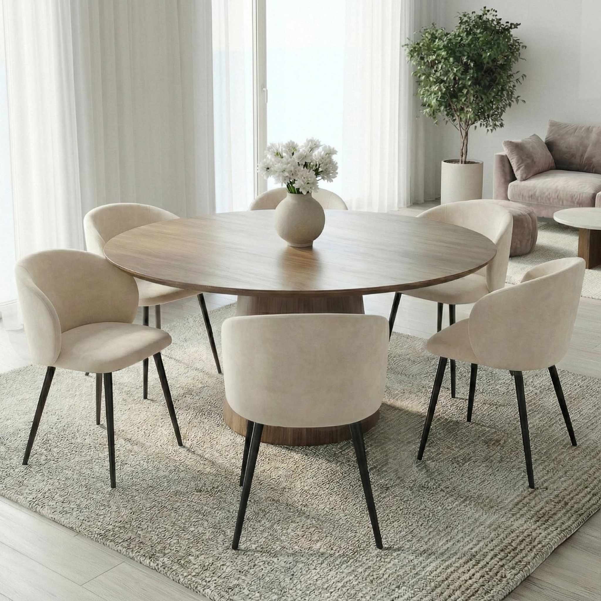 Voir la diapositive 2 : ID MARKET Lot de 6 chaises kira en velours crème pour salle à manger