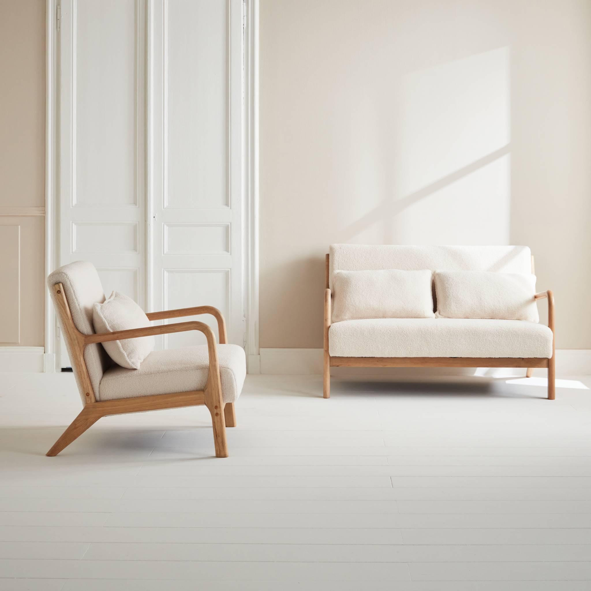 Voir la diapositive 5 : SWEEEK Banquette 2 places + Fauteuil en bois et tissu bouclette
