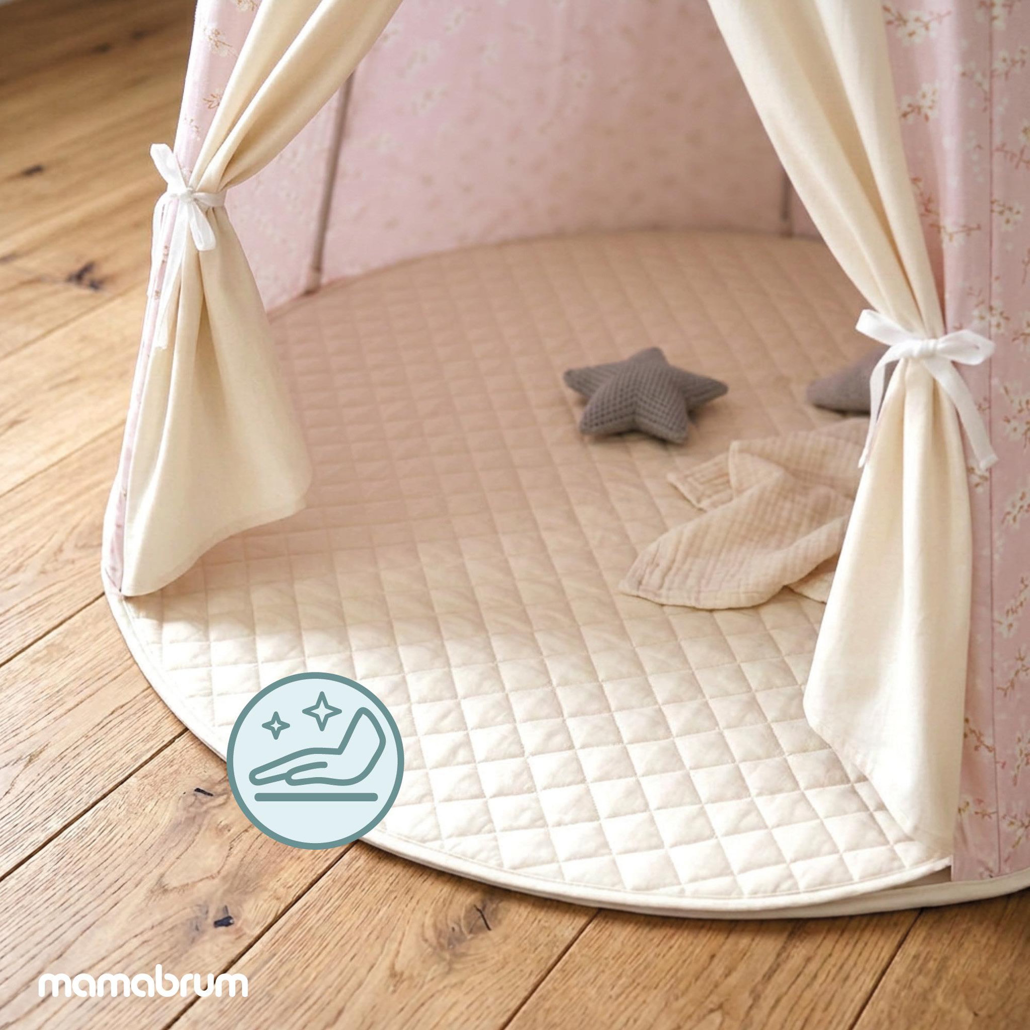 Voir la diapositive 5 : MAMABRUM Tente Tipi Enfant, Désign Château avec Guirlande LED et Tapis  de Jeu, 113x155 cm Mamabrum