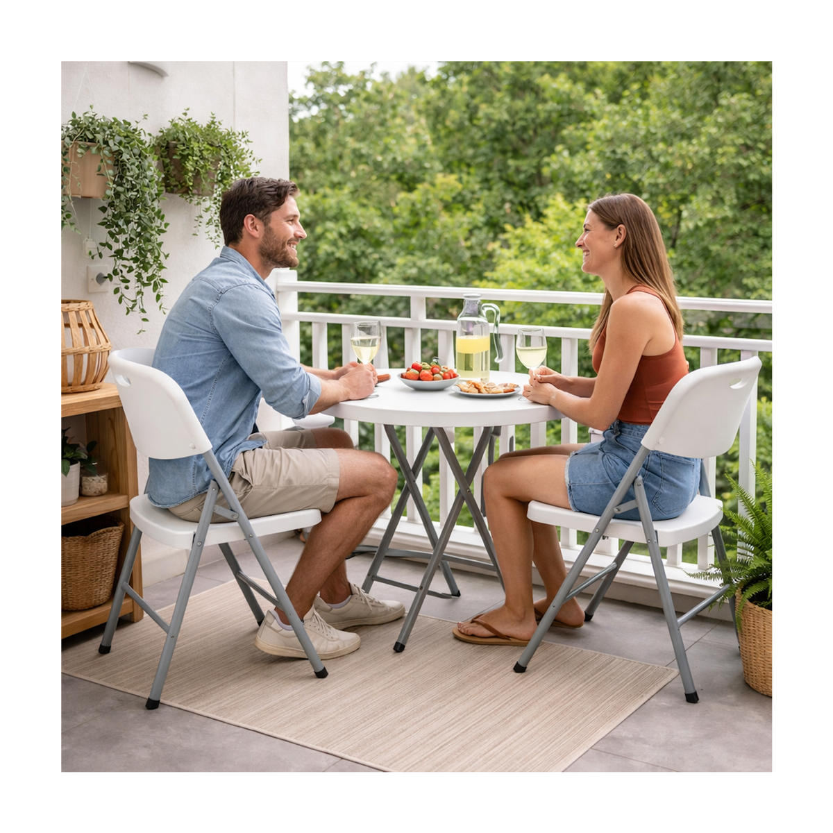 KZ GARDEN Lot de 2 Chaises pliantes blanches Plastique renforcé Chaise Camping Terrasse Réceptions KZGarden
