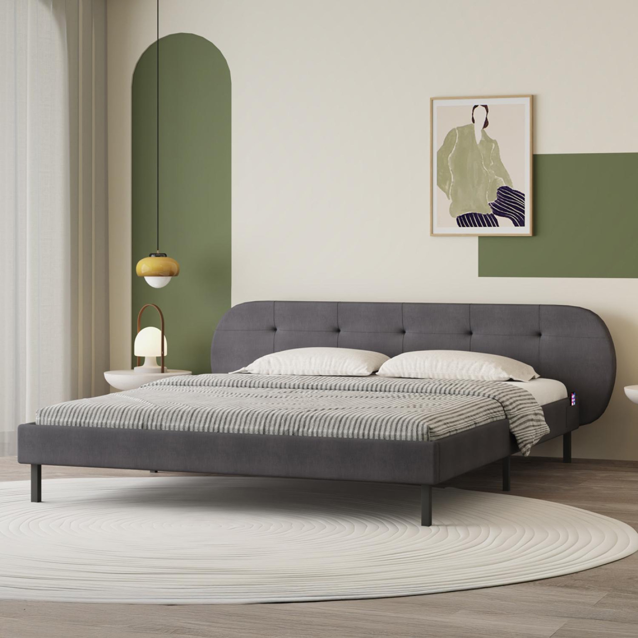 Voir la diapositive 3 : CONCEPT USINE Lit capitonné 140x190cm gris avec tête de lit et sommier tulsa