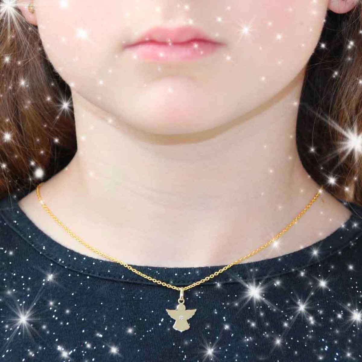 L'ATELIER D'AZUR Collier - Pendentif Ange Or Jaune et Diamant - Chaîne Dorée