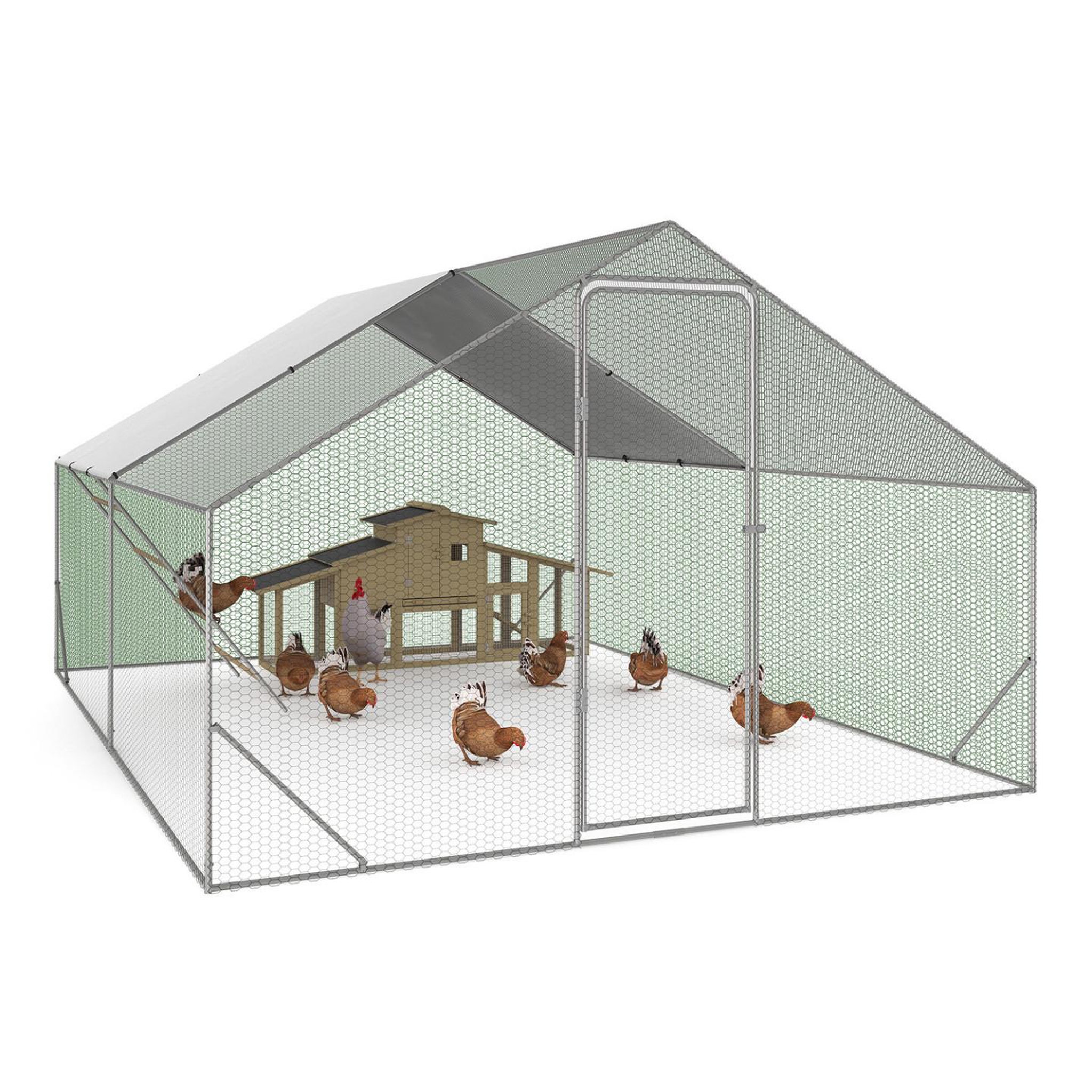 ID MARKET Enclos poulailler 12 m² 4x3 m avec grand perchoir 4 niveaux en bois acier galvanisé