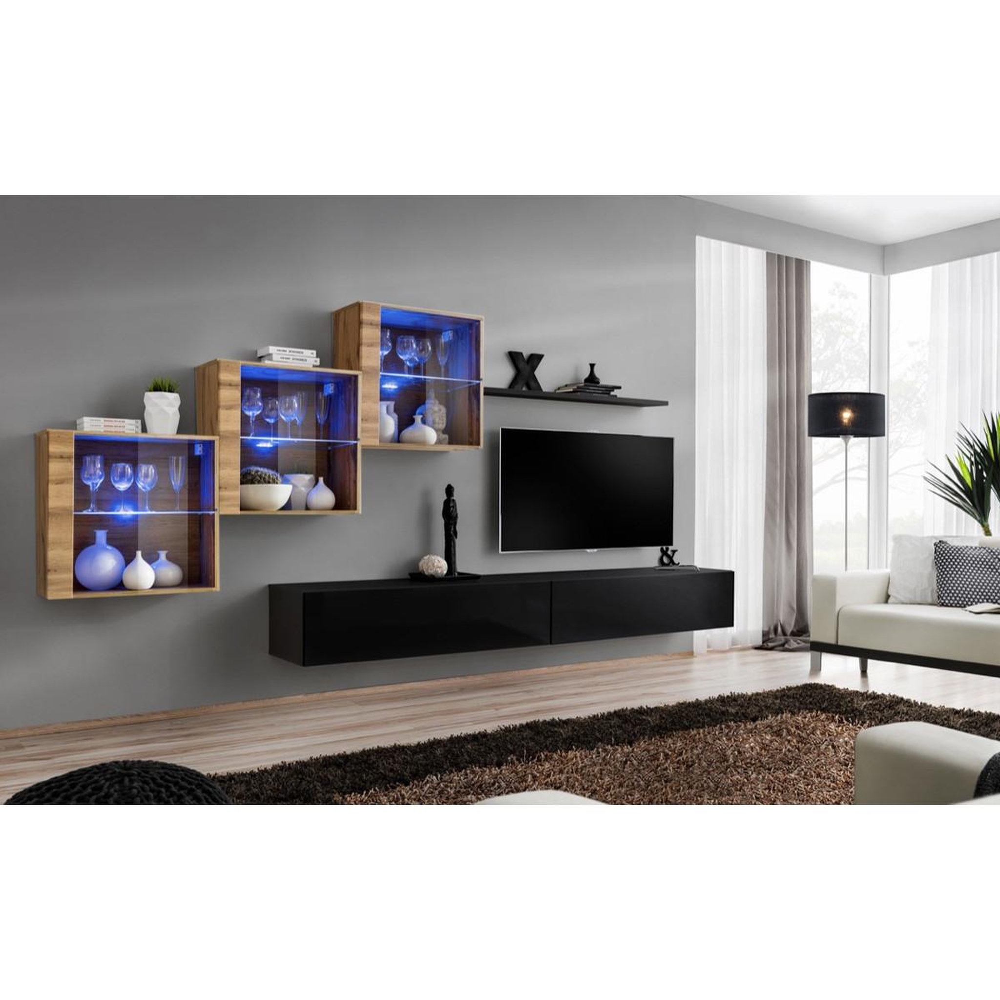Voir la diapositive 2 : Paris Prix Meuble tv mural design  switch xx  330cm noir & naturel