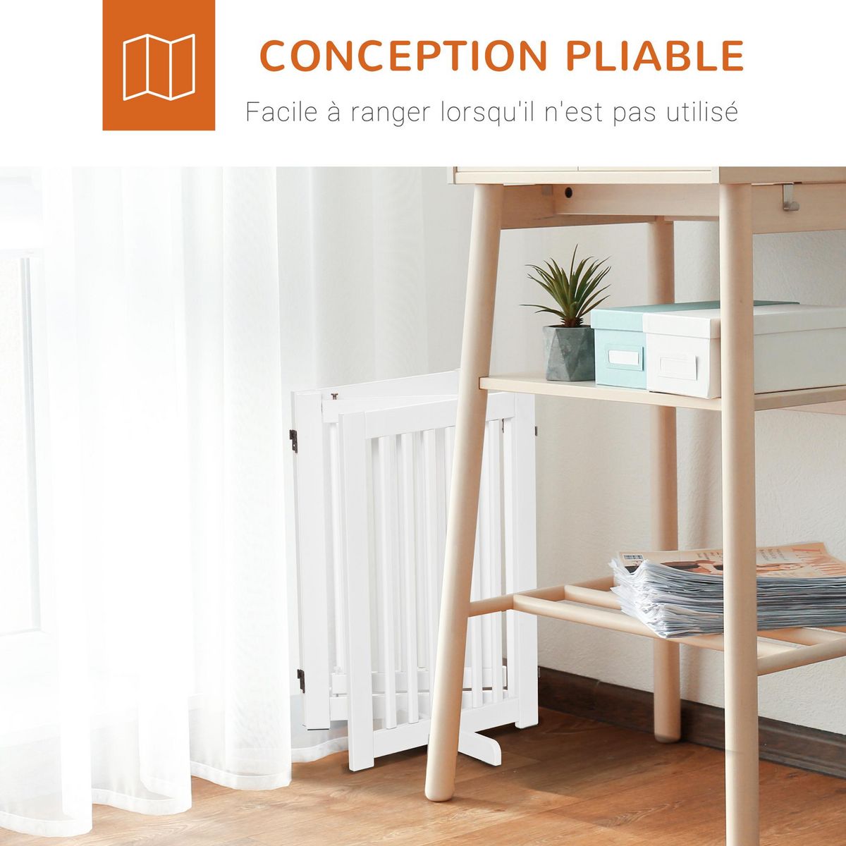 PAWHUT Barrière modulable pliable barrière de sécurité avec porte verrouillable intégrée dim. 155L x 35l x 76H cm MDF blanc