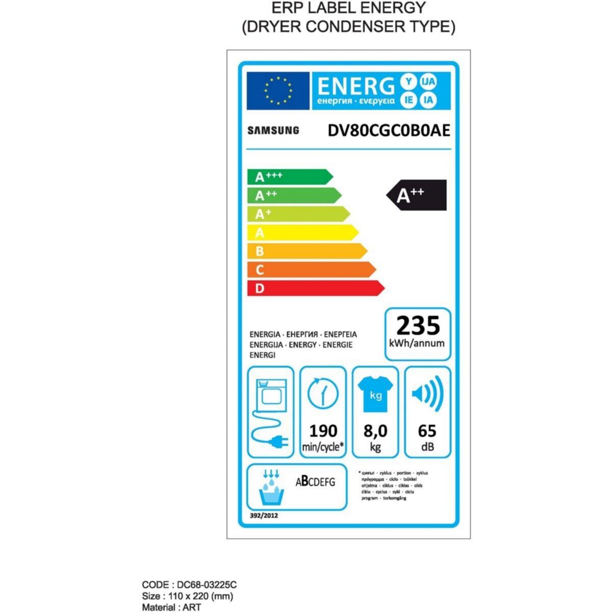 Samsung Sèche linge pompe à chaleur DV80CGC0B0AE