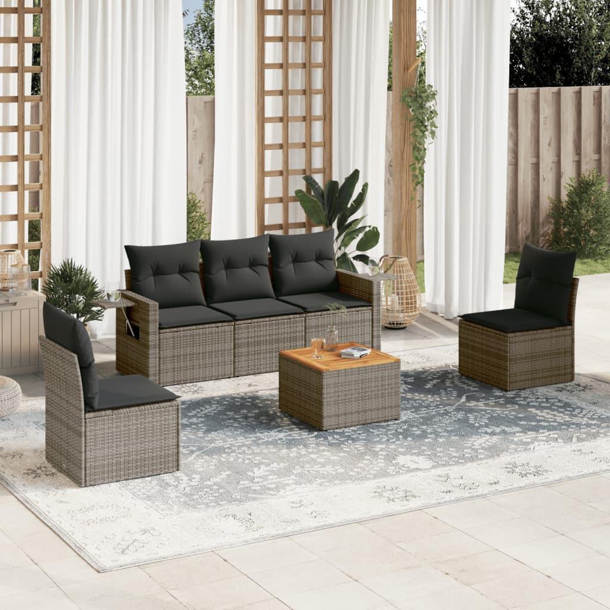 VIDAXL Salon de jardin 6 pcs avec coussins gris resine tressee
