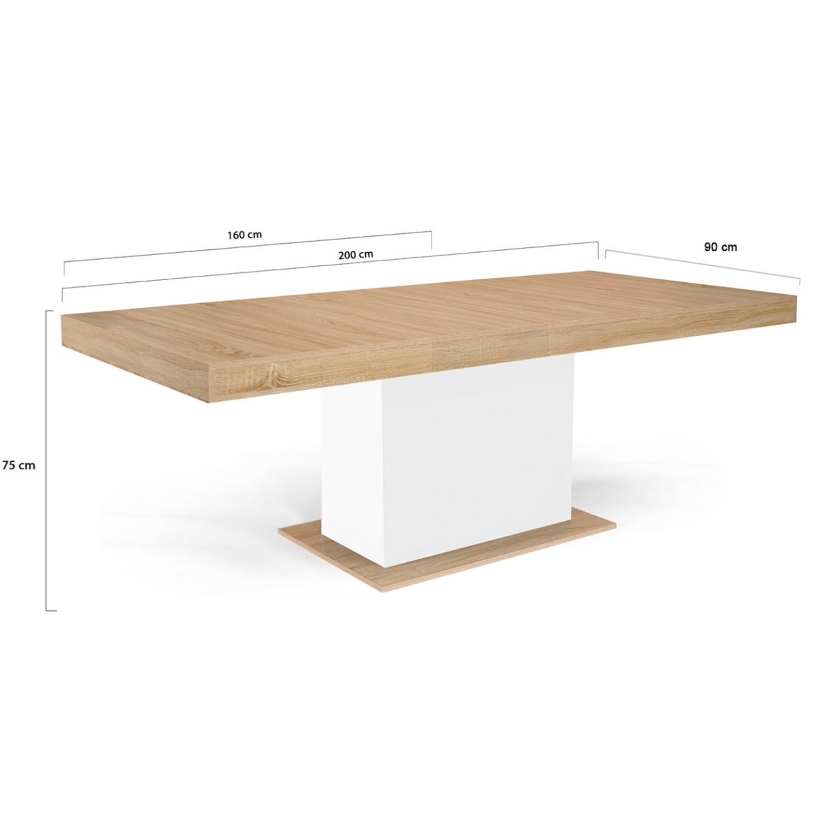 ID MARKET Table à manger extensible rectangle EDEN 6-10 personnes bois et blanc 160-200 cm