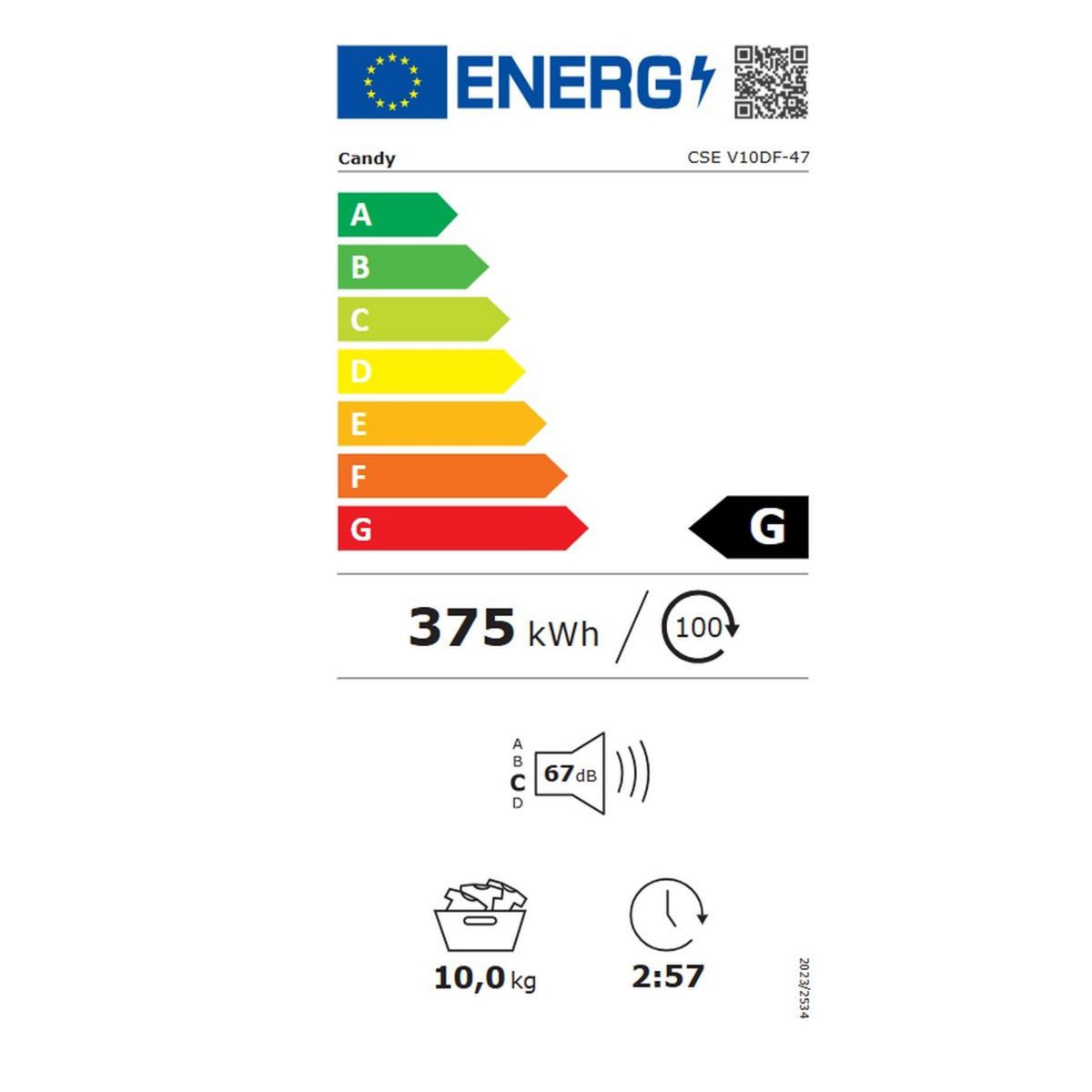 Candy Sèche-linge à évacuation 60cm 10kg blanc - CSEV10DF-47
