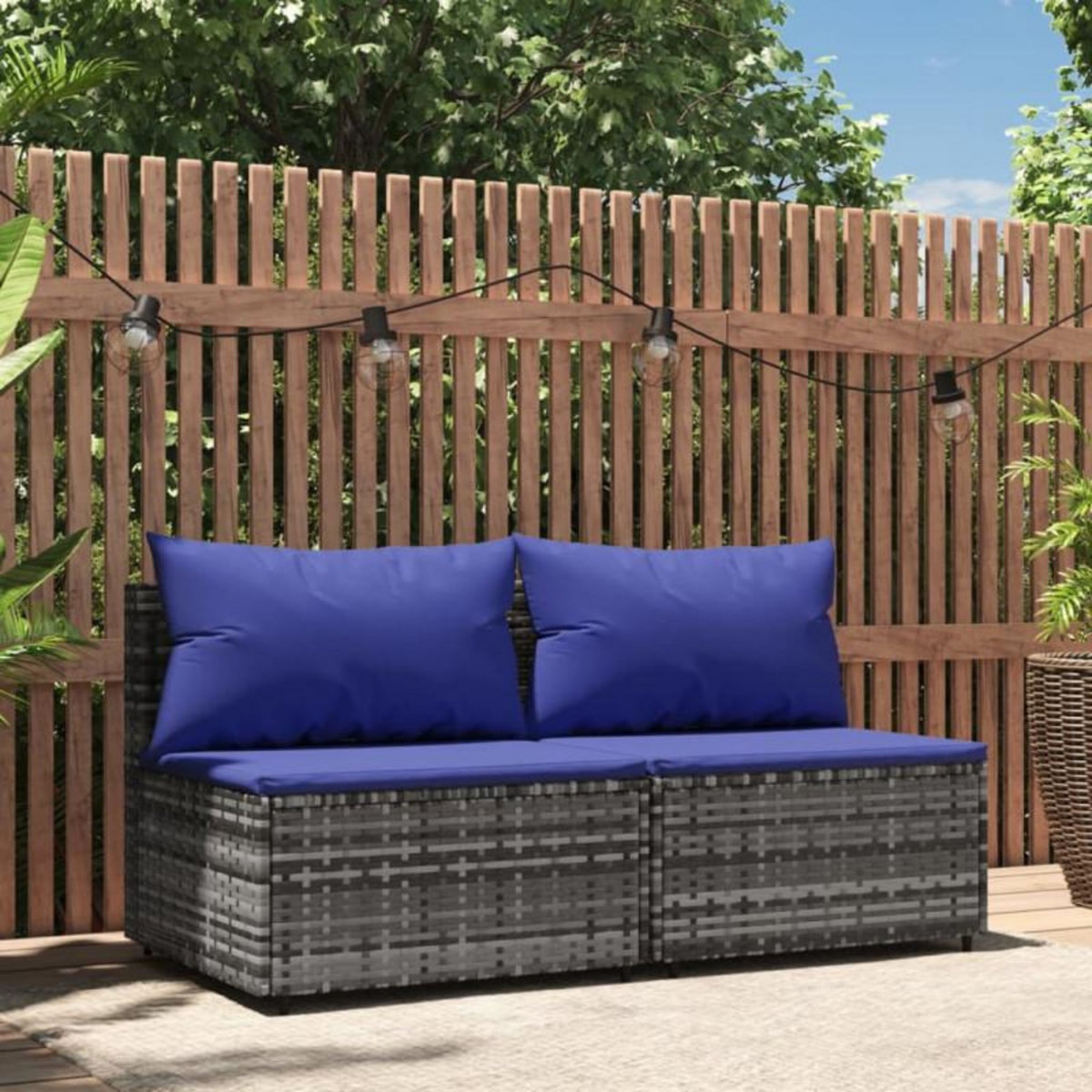 VIDAXL Canapés centraux de jardin et coussins 2pcs Gris Résine tressée