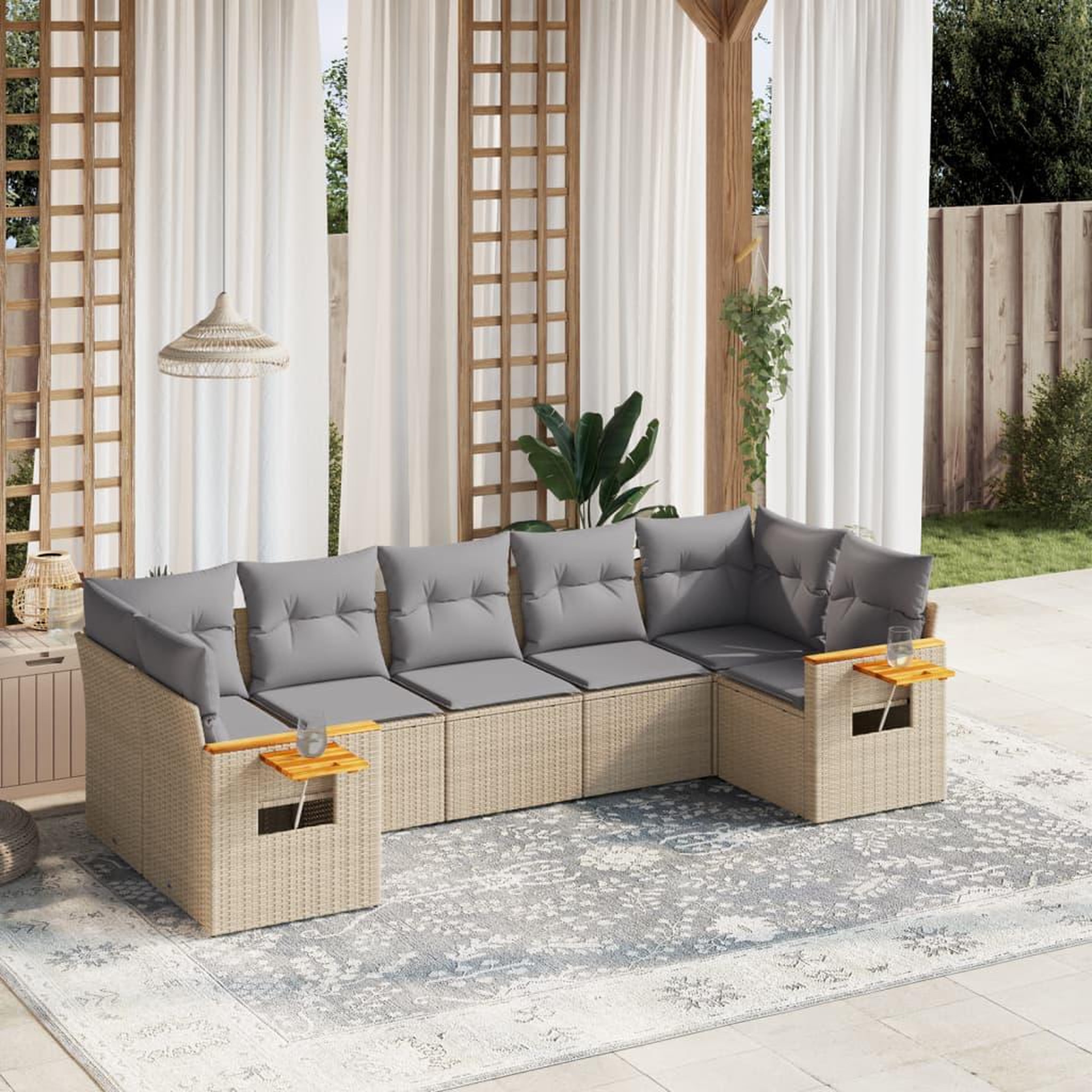 VIDAXL Salon de jardin avec coussins 7 pcs beige resine tressee