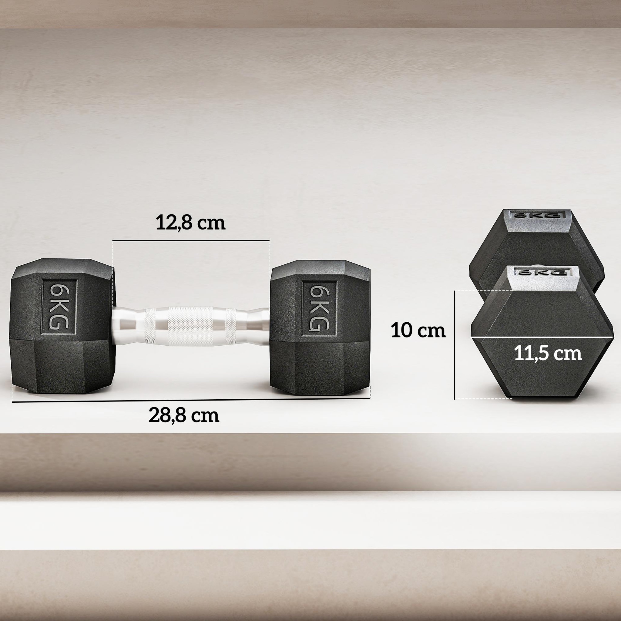 Voir la diapositive 3 : HOMCOM Lot de 2 haltères courtes hexagonales - ensemble d'haltères courtes - total 12 kg - métal caoutchouc noir