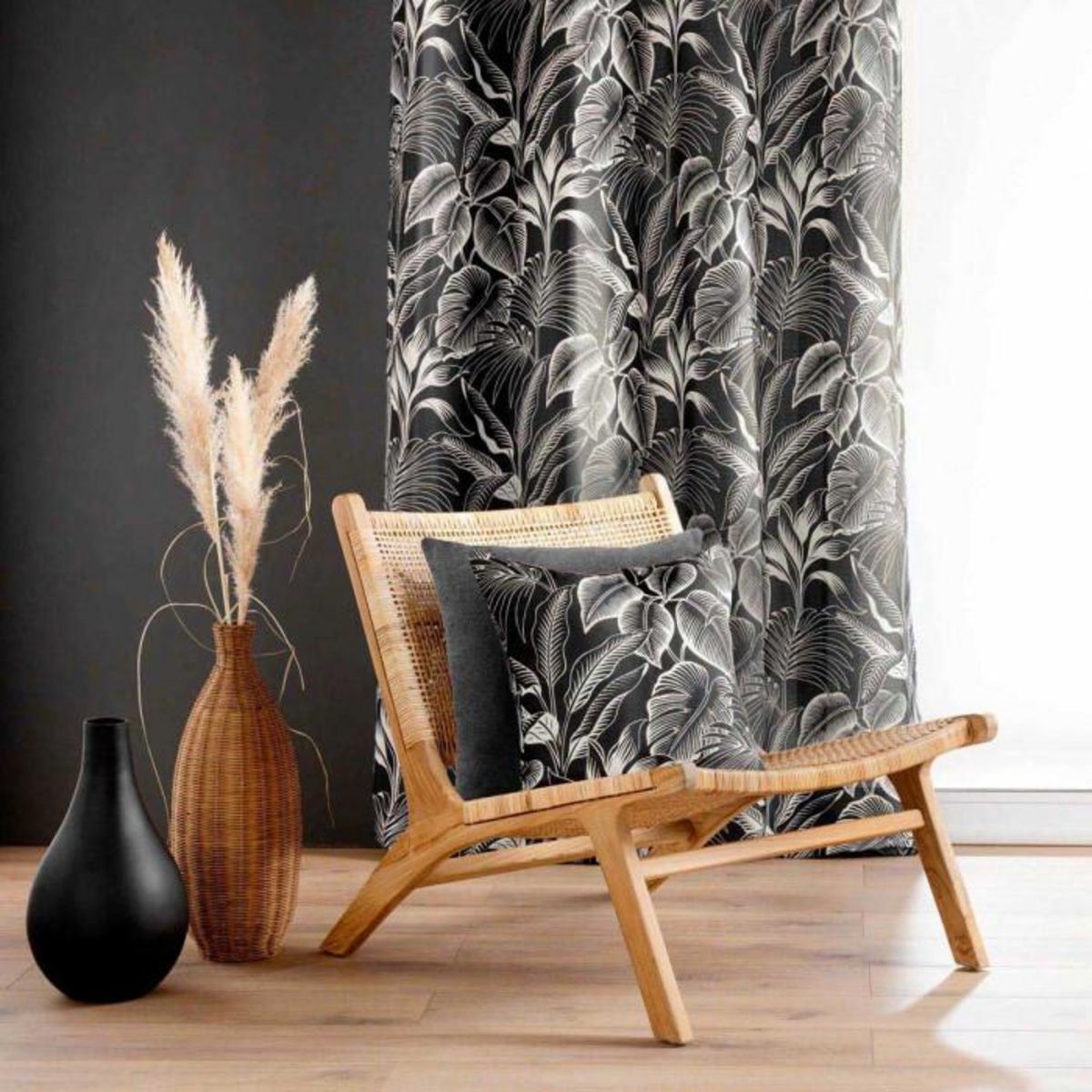 Paris Prix Rideau à Œillets Imprimé  Cabana  140x260cm Noir