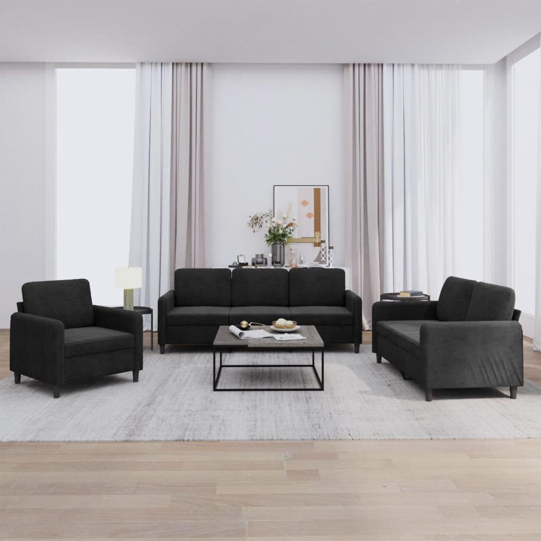 VIDAXL Ensemble de canapes 3 pcs noir velours