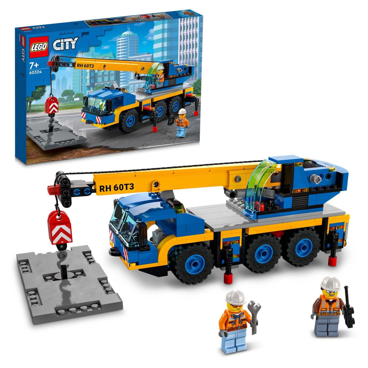 LEGO City 60324 - La Grue Mobile, Jouet Camion de Chantier, Cadeau Garçons et Filles de 7 Ans