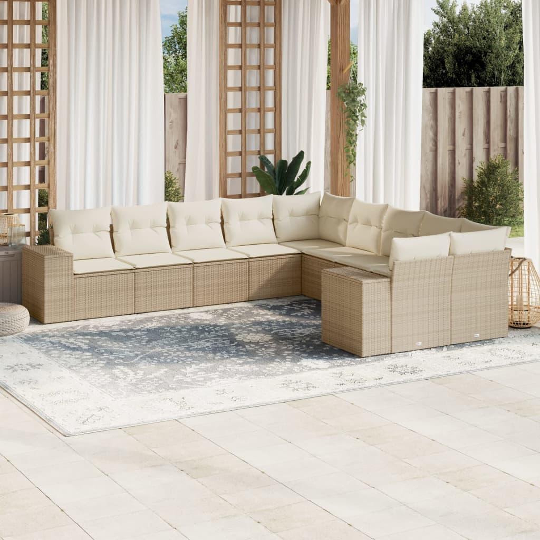 VIDAXL Salon de jardin avec coussins 10 pcs beige resine tressee