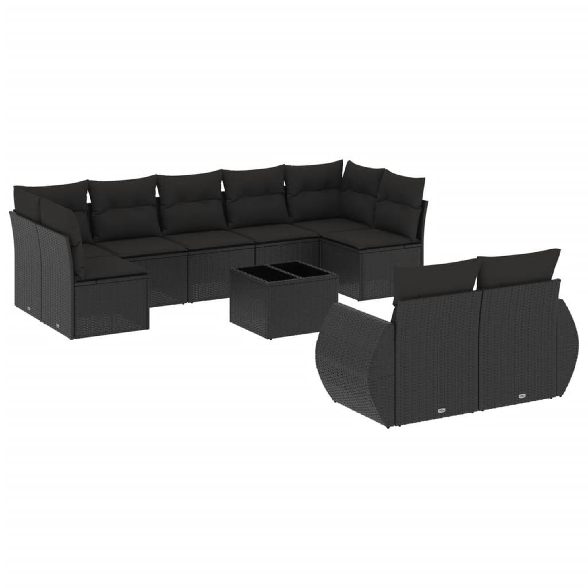 Voir la diapositive 2 : VIDAXL Salon de jardin 10 pcs avec coussins noir resine tressee