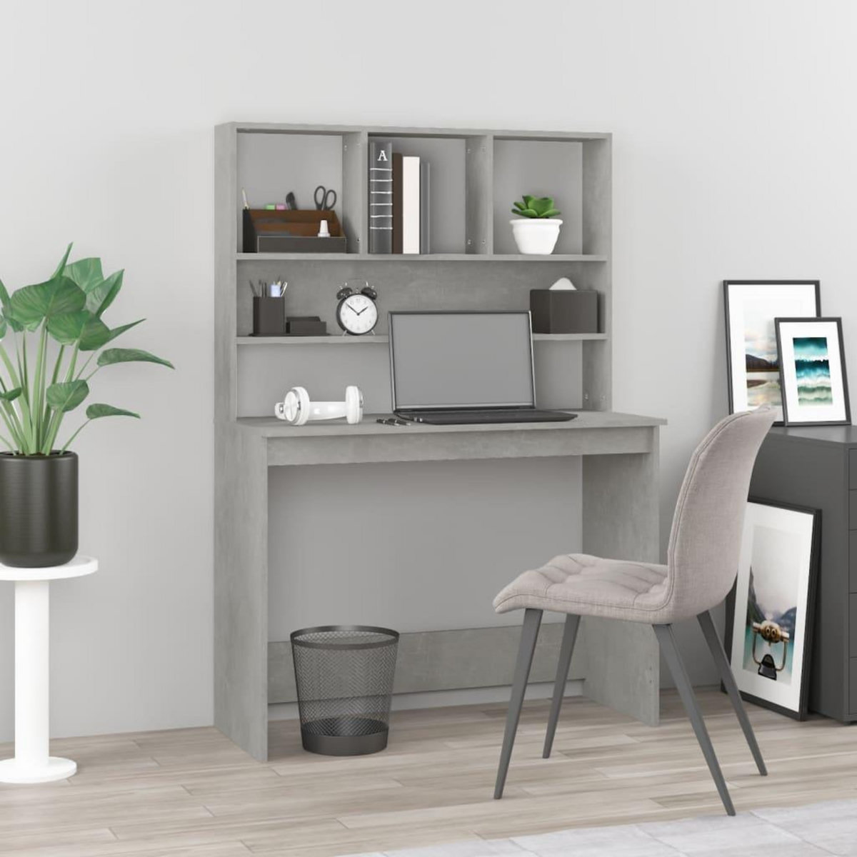 VIDAXL Bureau avec etageres Gris beton 102x45x148 cm Bois d'ingenierie