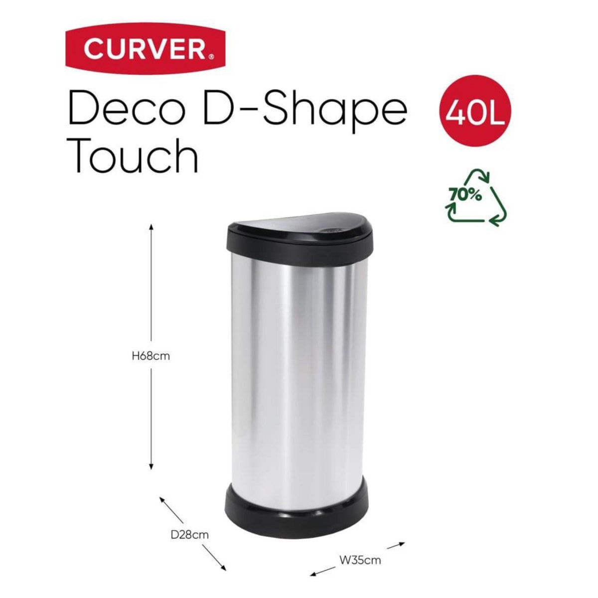 CURVER Curver Poubelle a pedale Deco Ovale 40 L Argente
