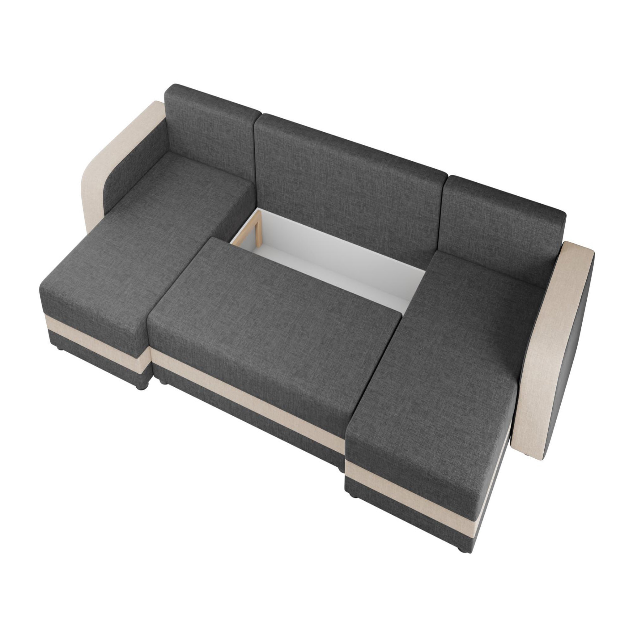Voir la diapositive 4 : BEST MOBILIER Harvey - canapé panoramique en u 7 places convertible avec coffre en tissu bicolore
