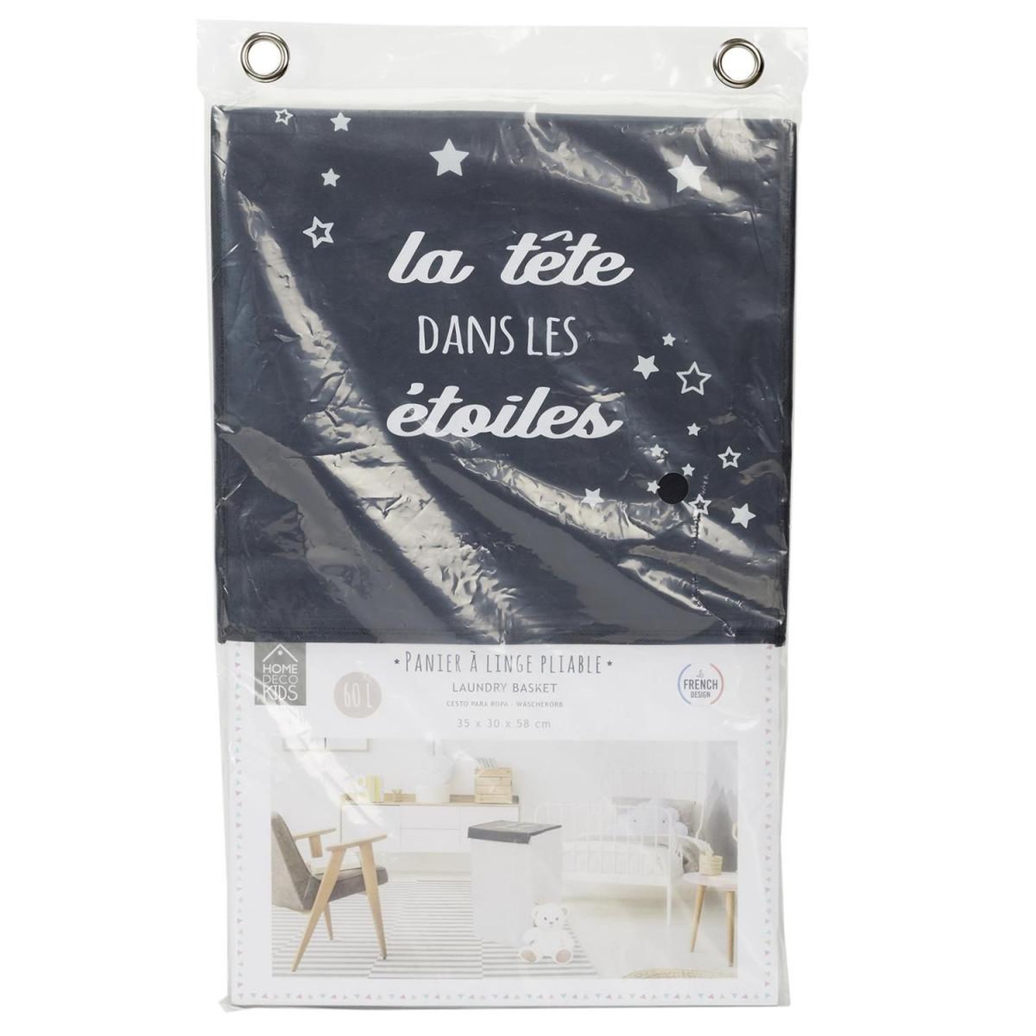 Voir la diapositive 6 : HOME DECO KIDS Panier à linge pliable  garçon  58cm noir & blanc