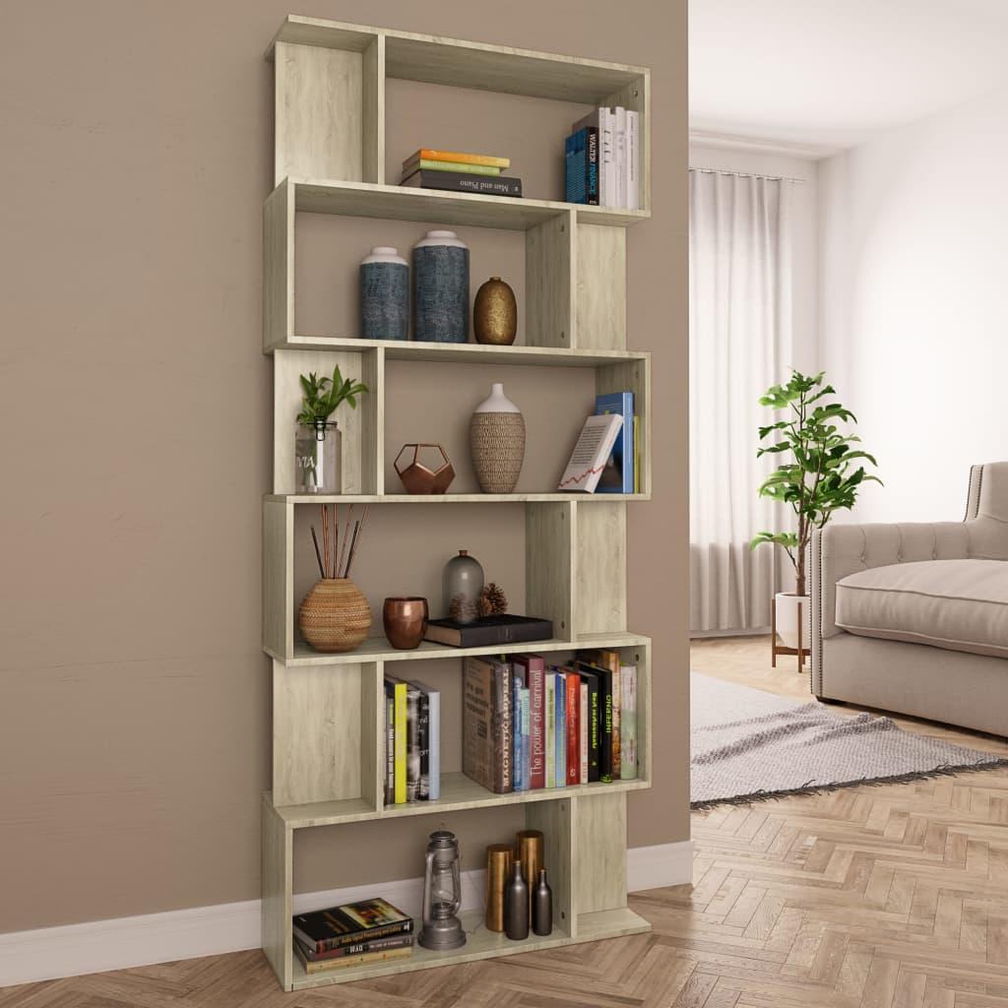 Voir la diapositive 1 : VIDAXL Bibliotheque/Separateur de piece Chene sonoma Bois d'ingenierie