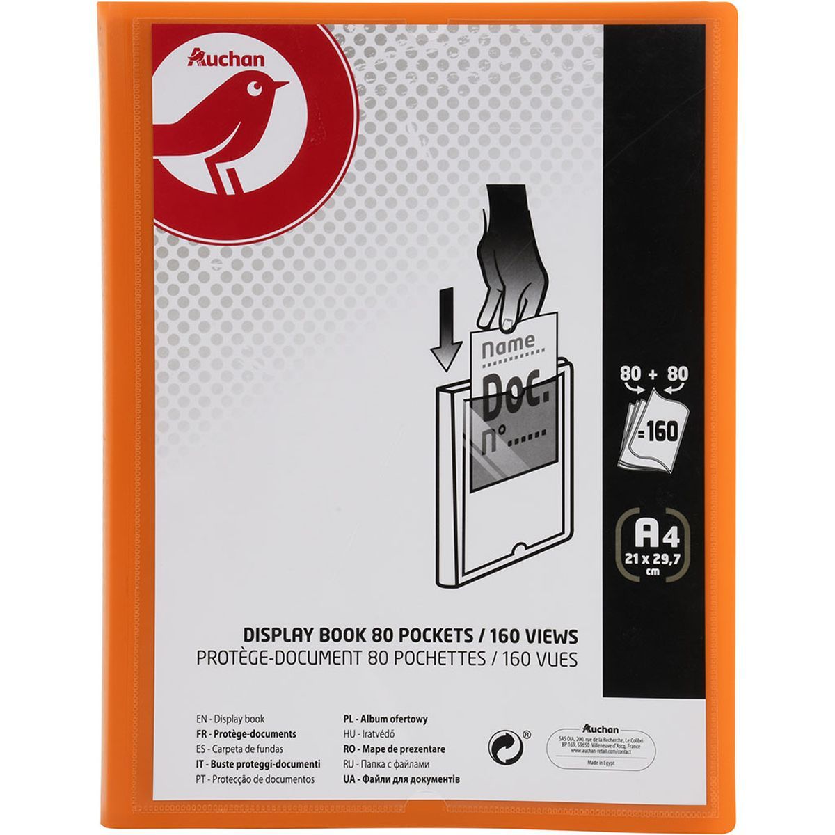 AUCHAN Porte vues A4 souple personnalisable 160 vues orange