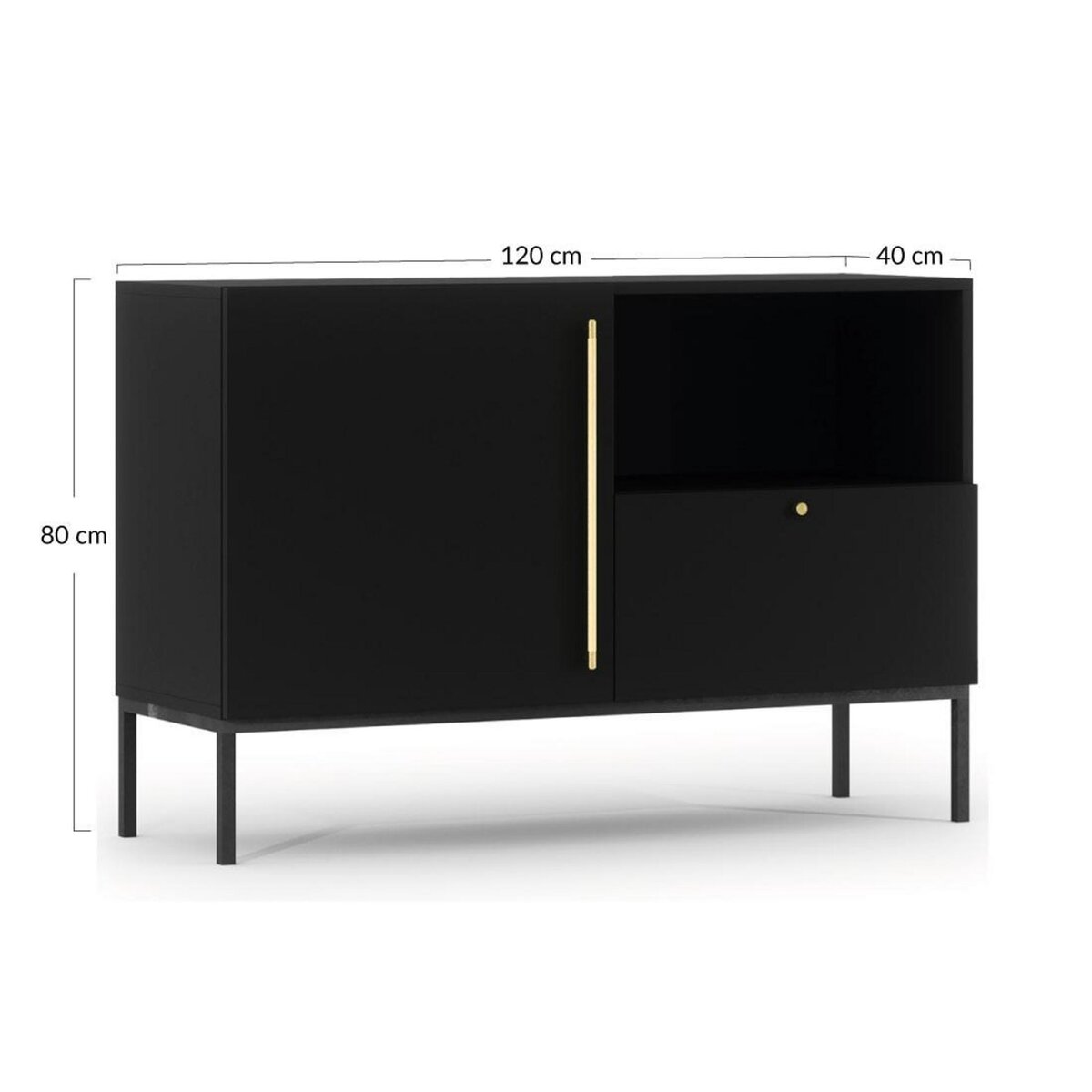BEST MOBILIER Felicia - buffet bas - noir - 1 porte, 1 tiroir et 1 niche - 120 cm