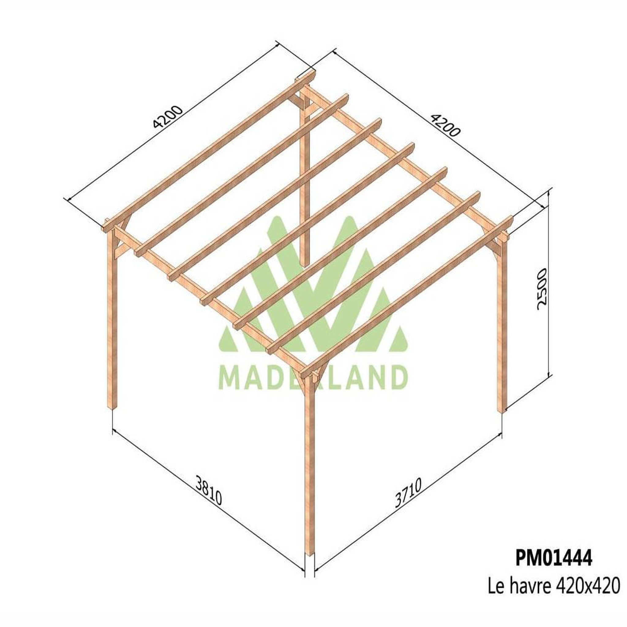 Voir la diapositive 2 : JARDIDECO Pergola massive en bois le havre 420 x 420 cm - maderland