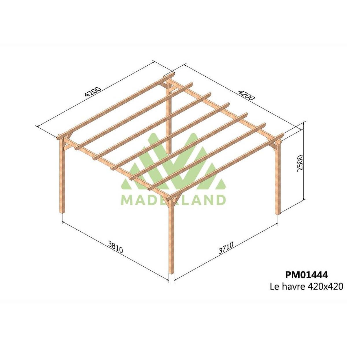 JARDIDECO Pergola massive en bois Le Havre 420 x 420 cm - Maderland
