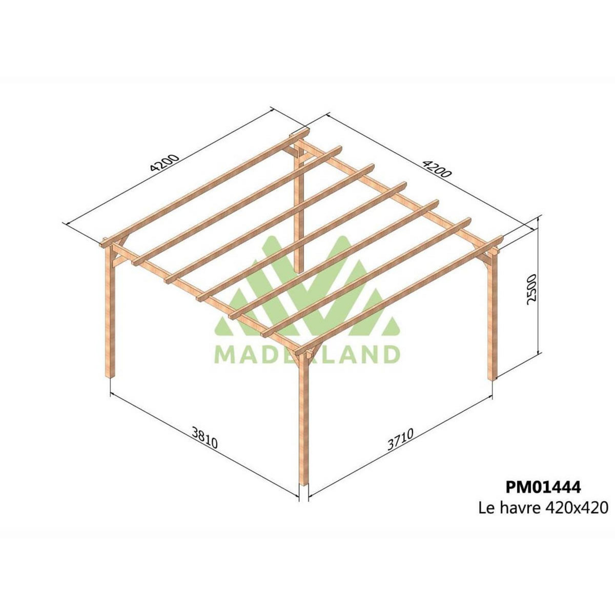 JARDIDECO Pergola massive en bois Le Havre 420 x 420 cm - Maderland