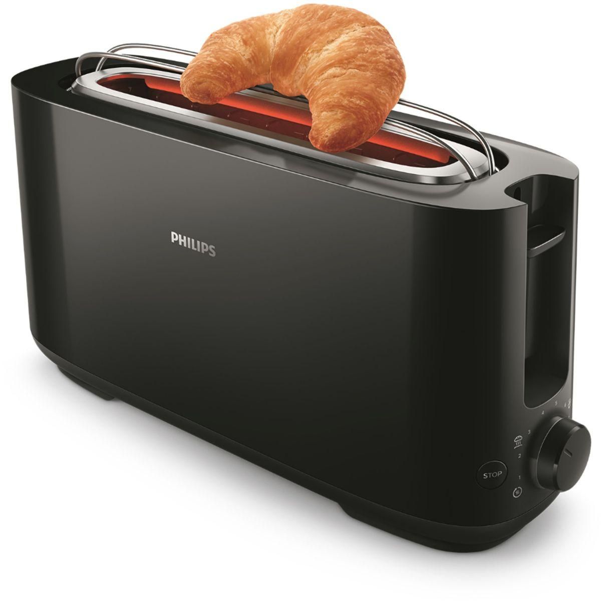 Philips Grille-pain HD2590/90 Toaster noir Daily, 1 fente longue, 830W