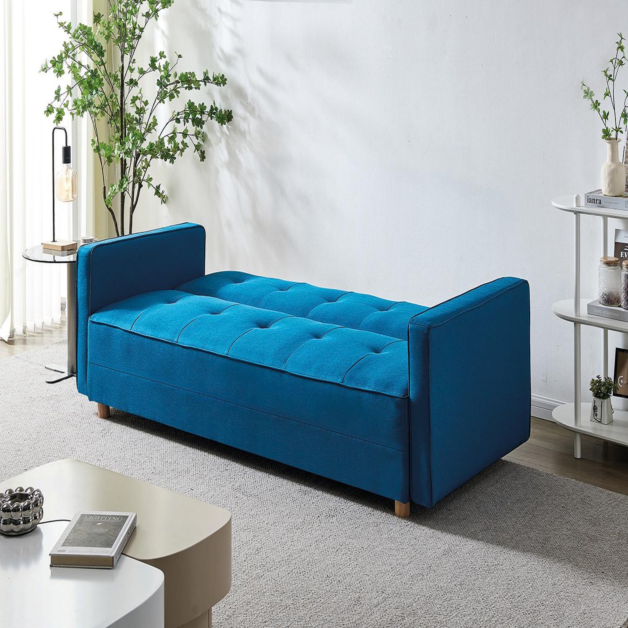 Voir la diapositive 4 : CONCEPT USINE Canapé scandinave convertible 3 places en tissu bleu canard copenhague