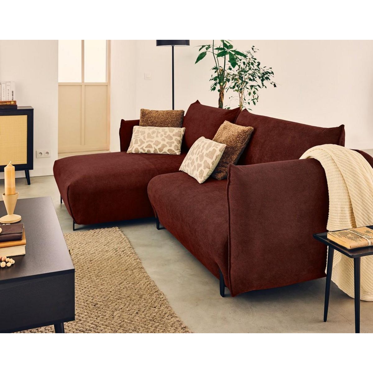 LISA DESIGN Gianni - canapé d'angle gauche 4 places convertible avec coffre en tissu