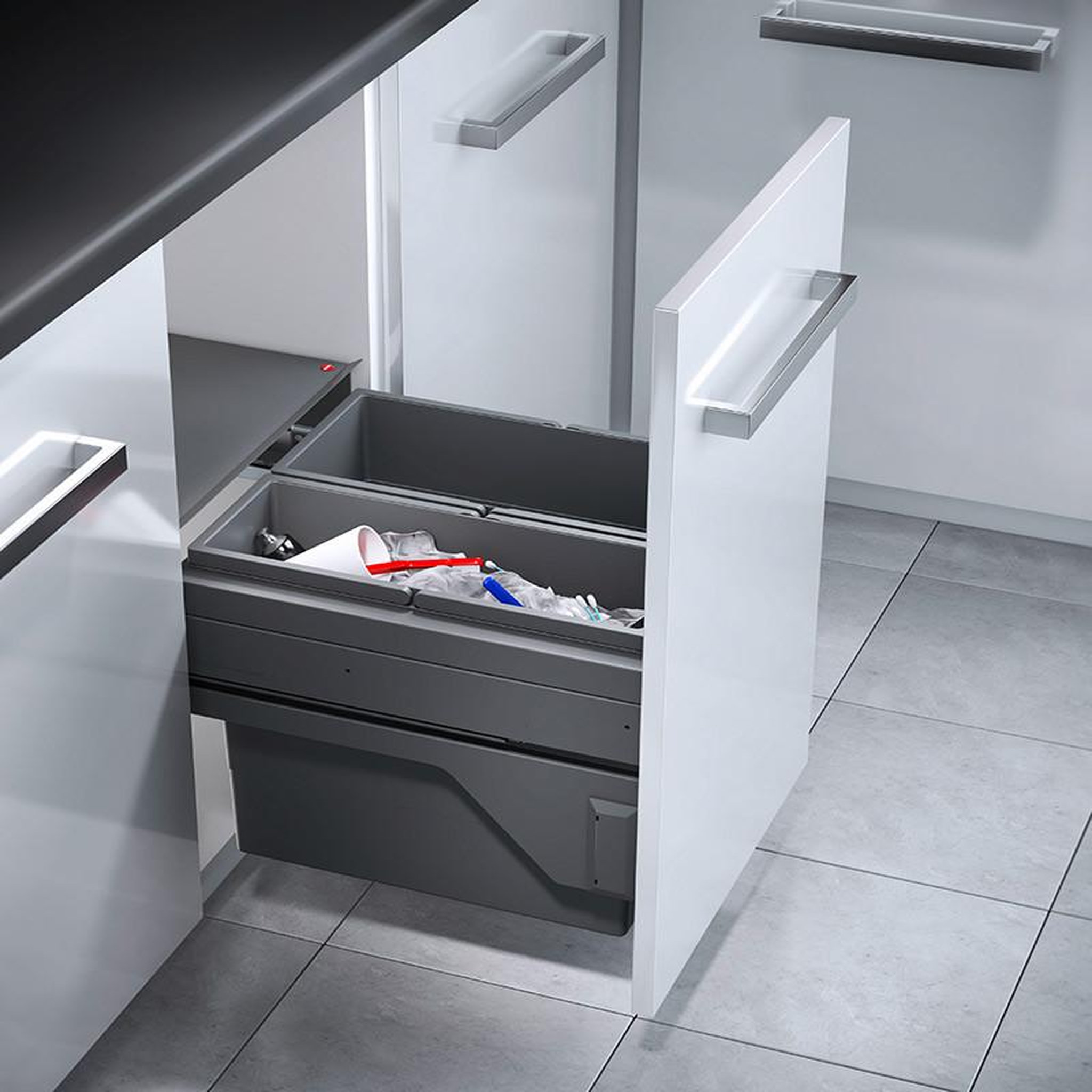 Voir la diapositive 3 : HAILO Poubelle de cuisine tri sélectif 2 bacs encastrable 38l (21+17) hailo cargo