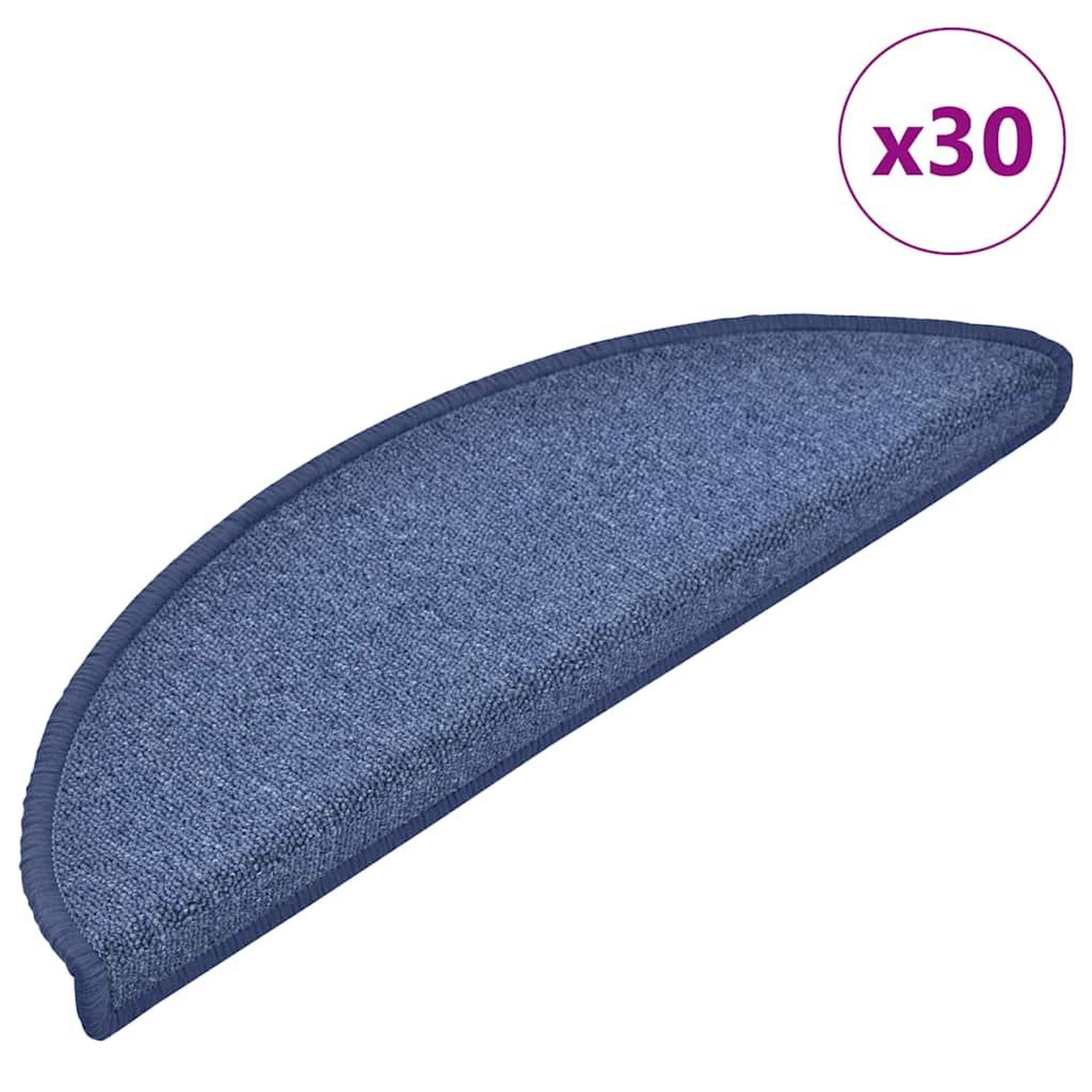VIDAXL Tapis d'escalier 30 pcs bleu 56x17x3 cm
