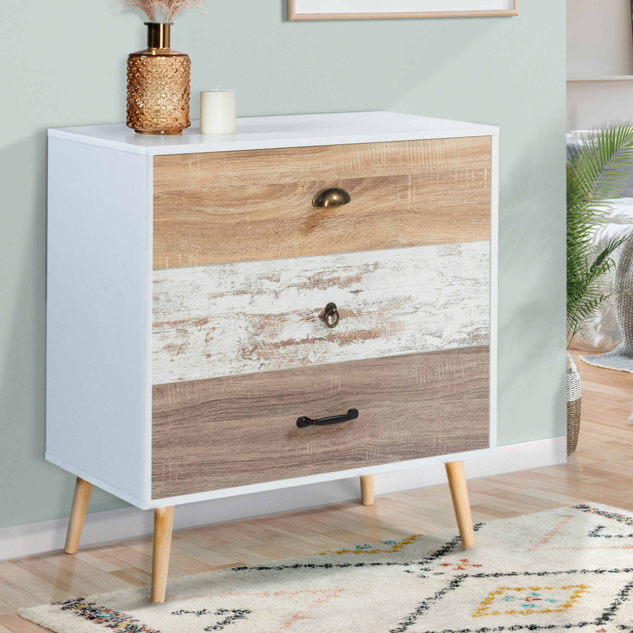 Voir la diapositive 2 : ID MARKET Commode 3 tiroirs bahia 75 cm scandinave