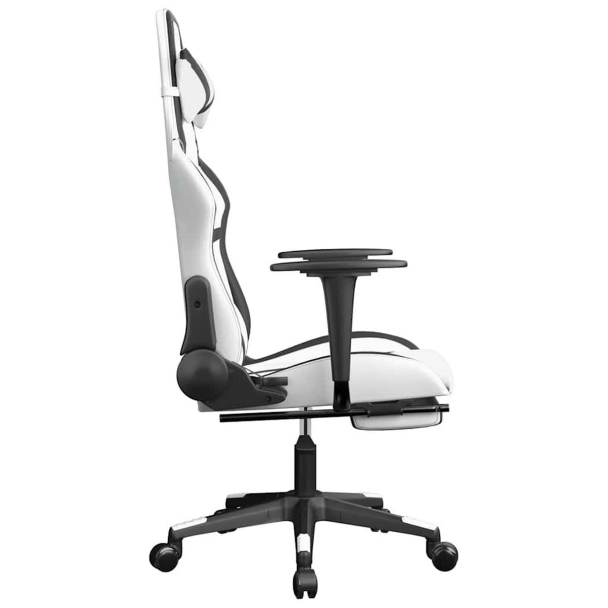 VIDAXL Chaise de jeu de massage avec repose-pied Blanc&Noir Similicuir