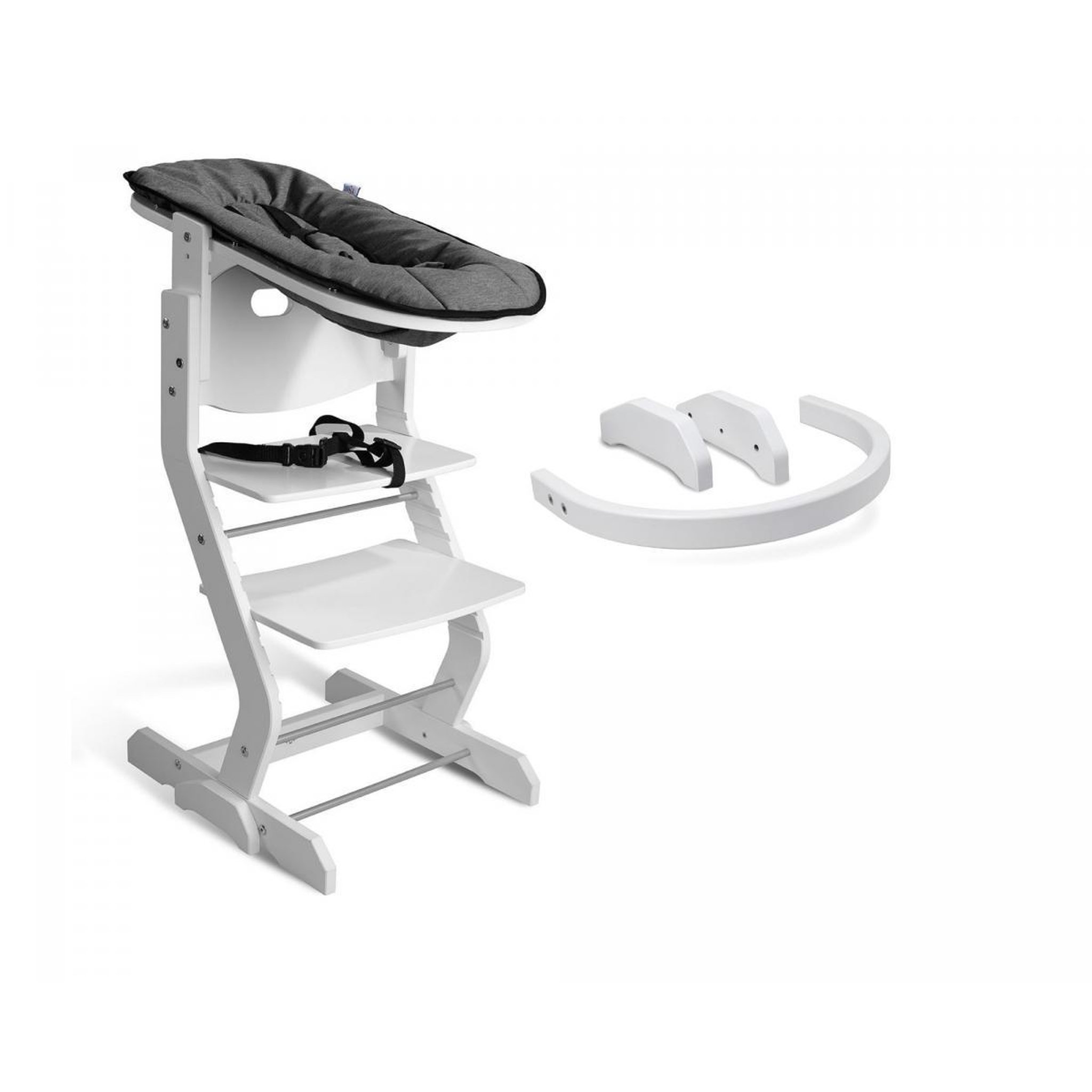 Voir la diapositive 1 : TISSI Chaise haute avec attache bébé et barreau de securité blanc