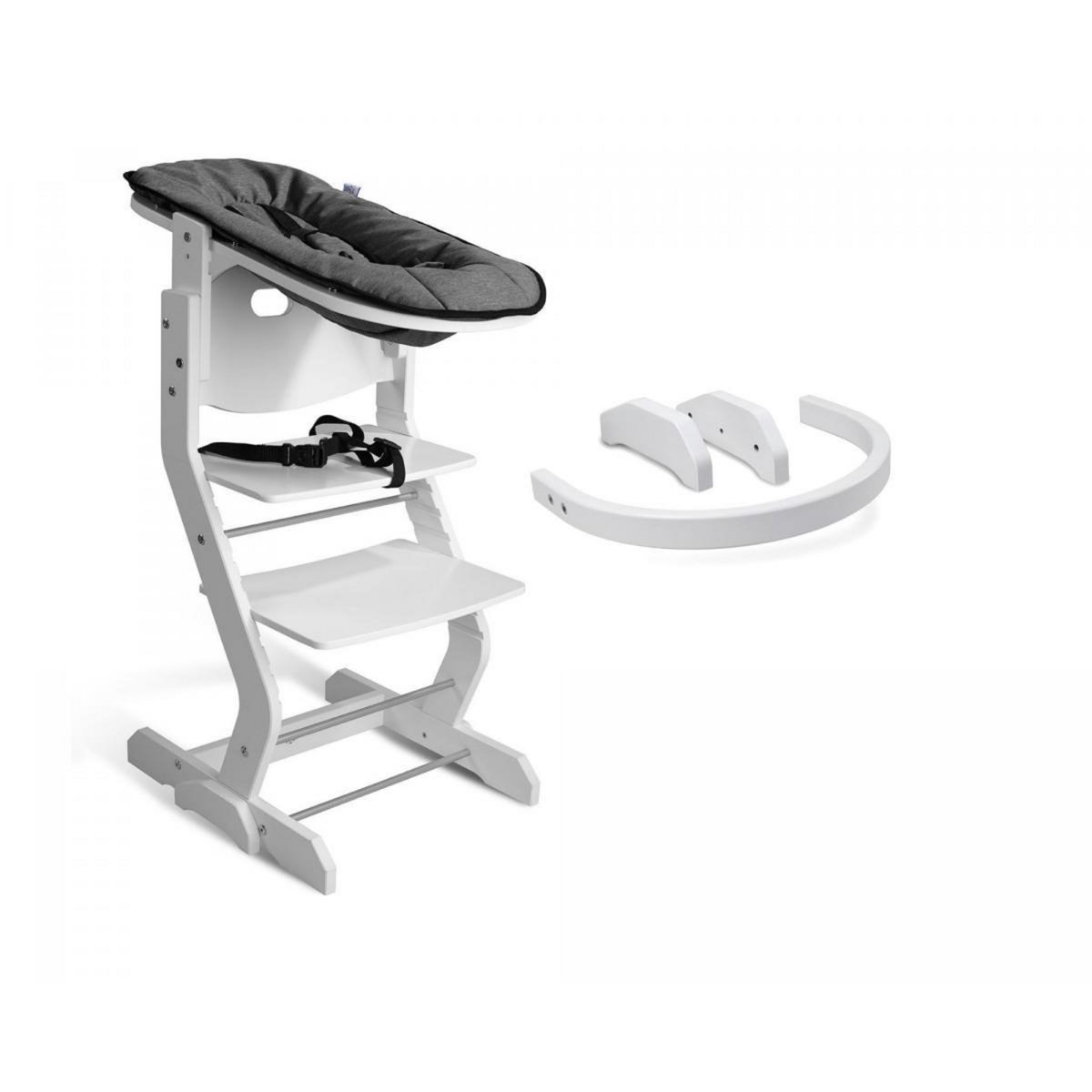 TISSI Chaise haute avec attache bébé et barreau de securité blanc