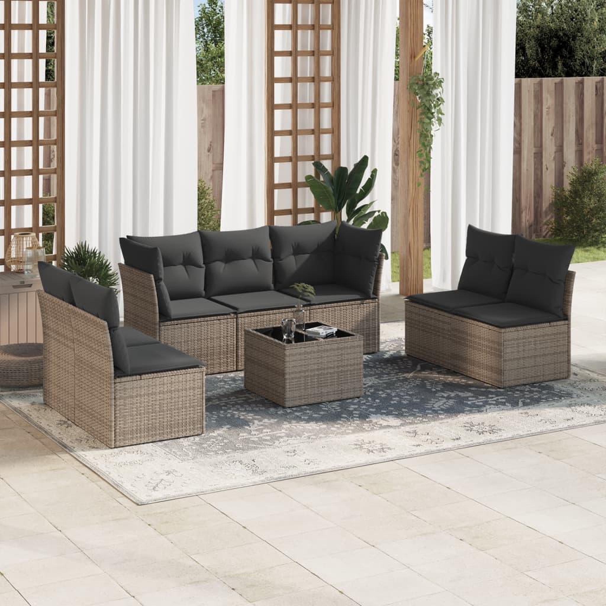 VIDAXL Salon de jardin 8 pcs avec coussins gris resine tressee