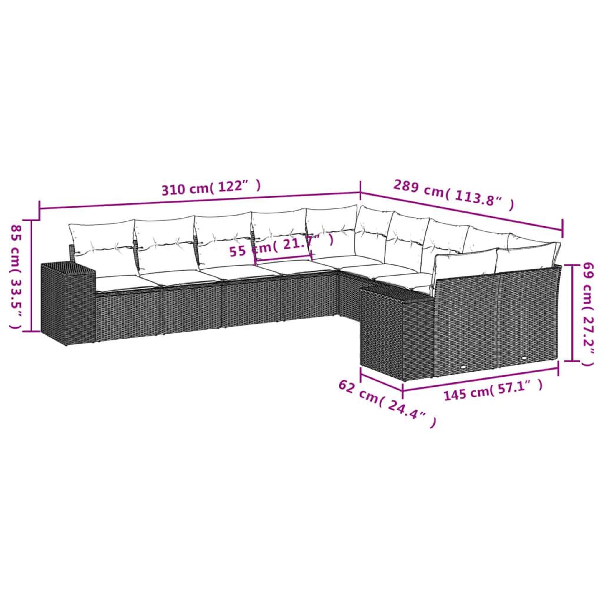 Voir la diapositive 4 : VIDAXL Salon de jardin 10 pcs avec coussins noir resine tressee