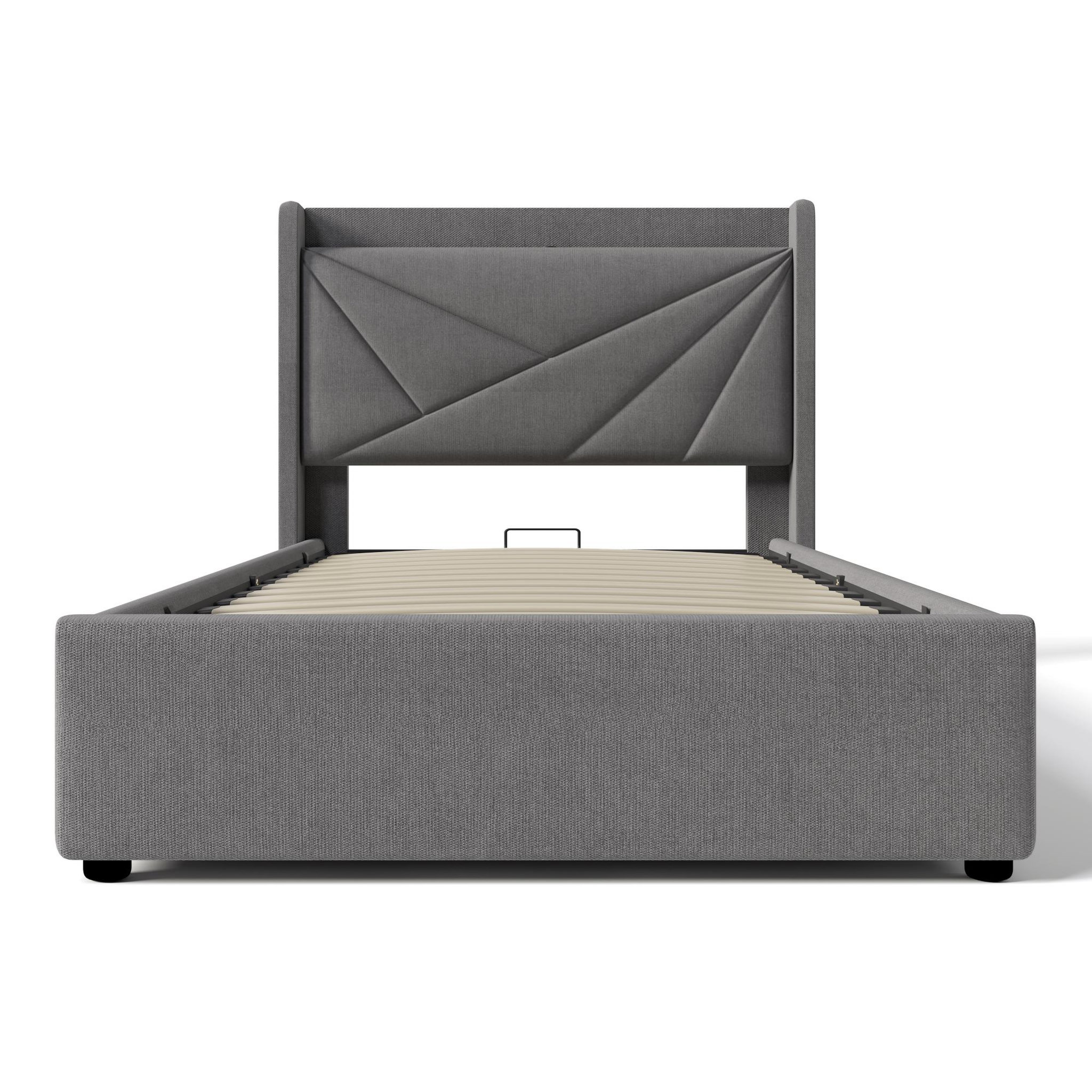 Voir la diapositive 5 : MERAX Lit coffre avec sommier et USB Lin