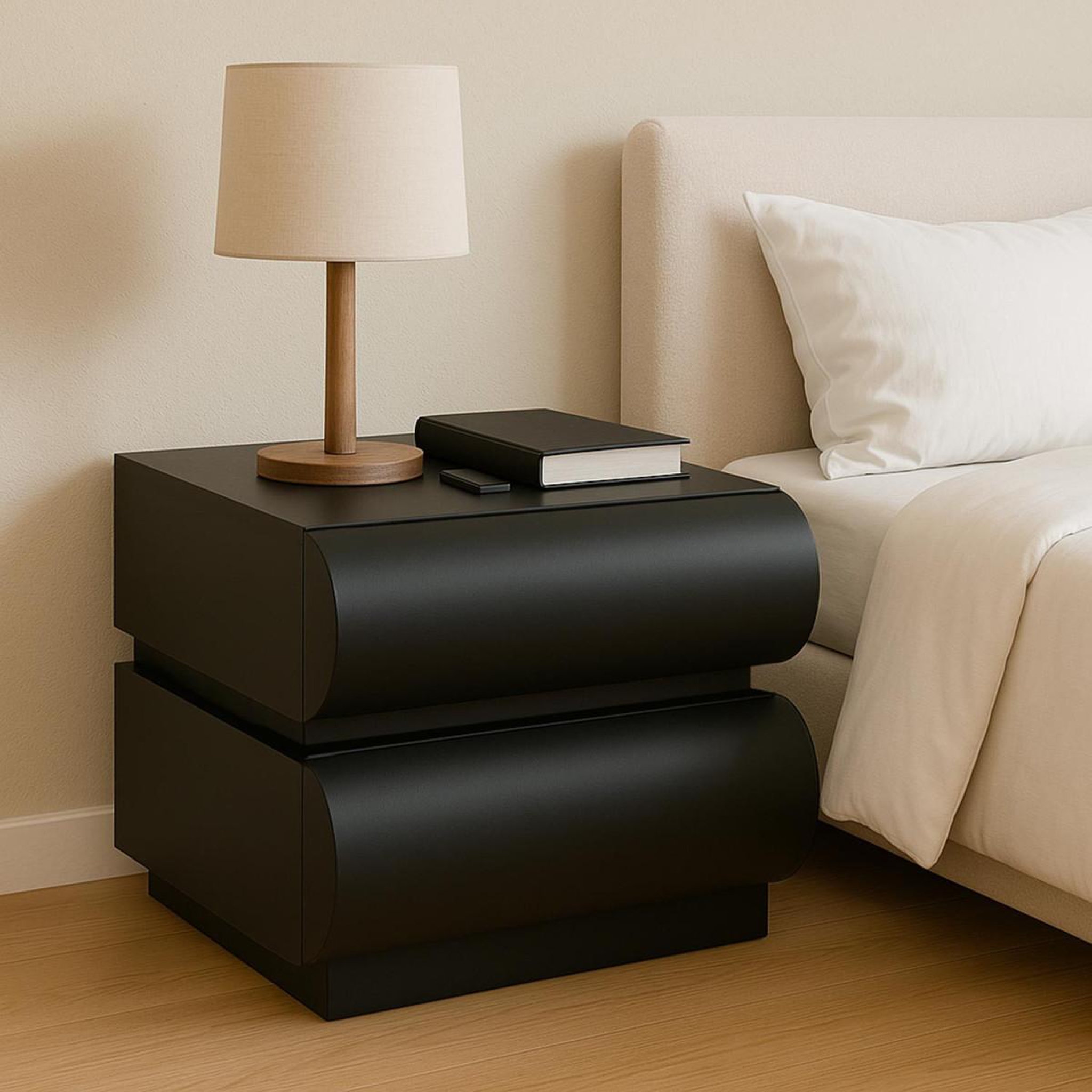 Voir la diapositive 6 : Paris Prix Table de chevet 2 tiroirs  sherazade  45cm noir