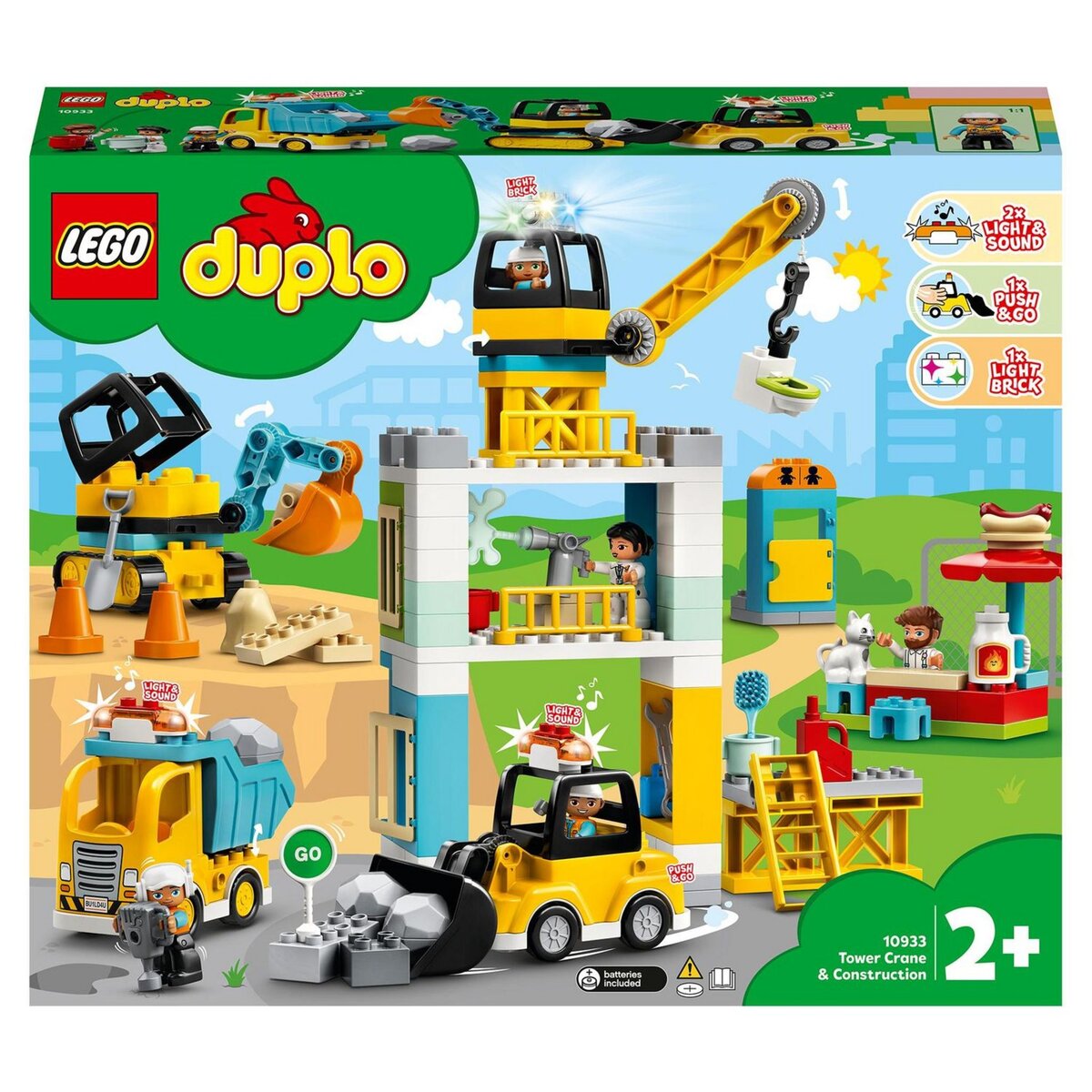 LEGO DUPLO 10933 La Grue Et Les Engins, Jouet Engin de Chantier pour Enfant 2-5 ans 