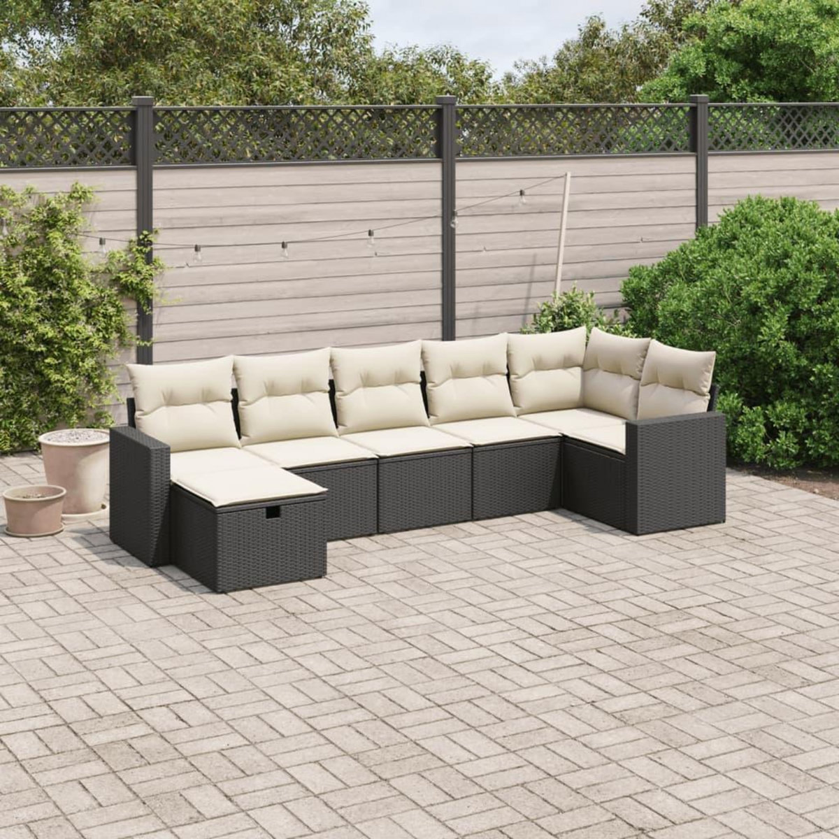 VIDAXL Salon de jardin 7 pcs avec coussins noir resine tressee
