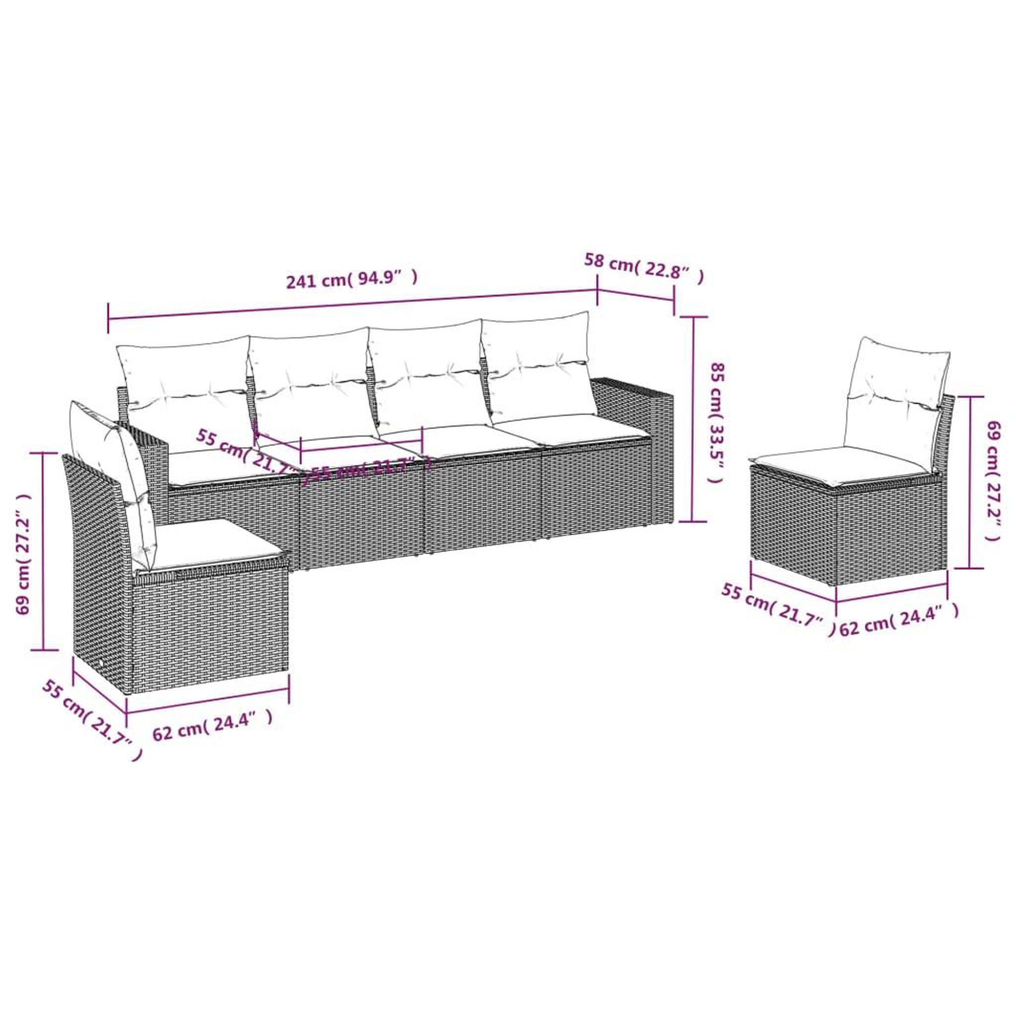 Voir la diapositive 3 : VIDAXL Salon de jardin 6 pcs avec coussins noir resine tressee