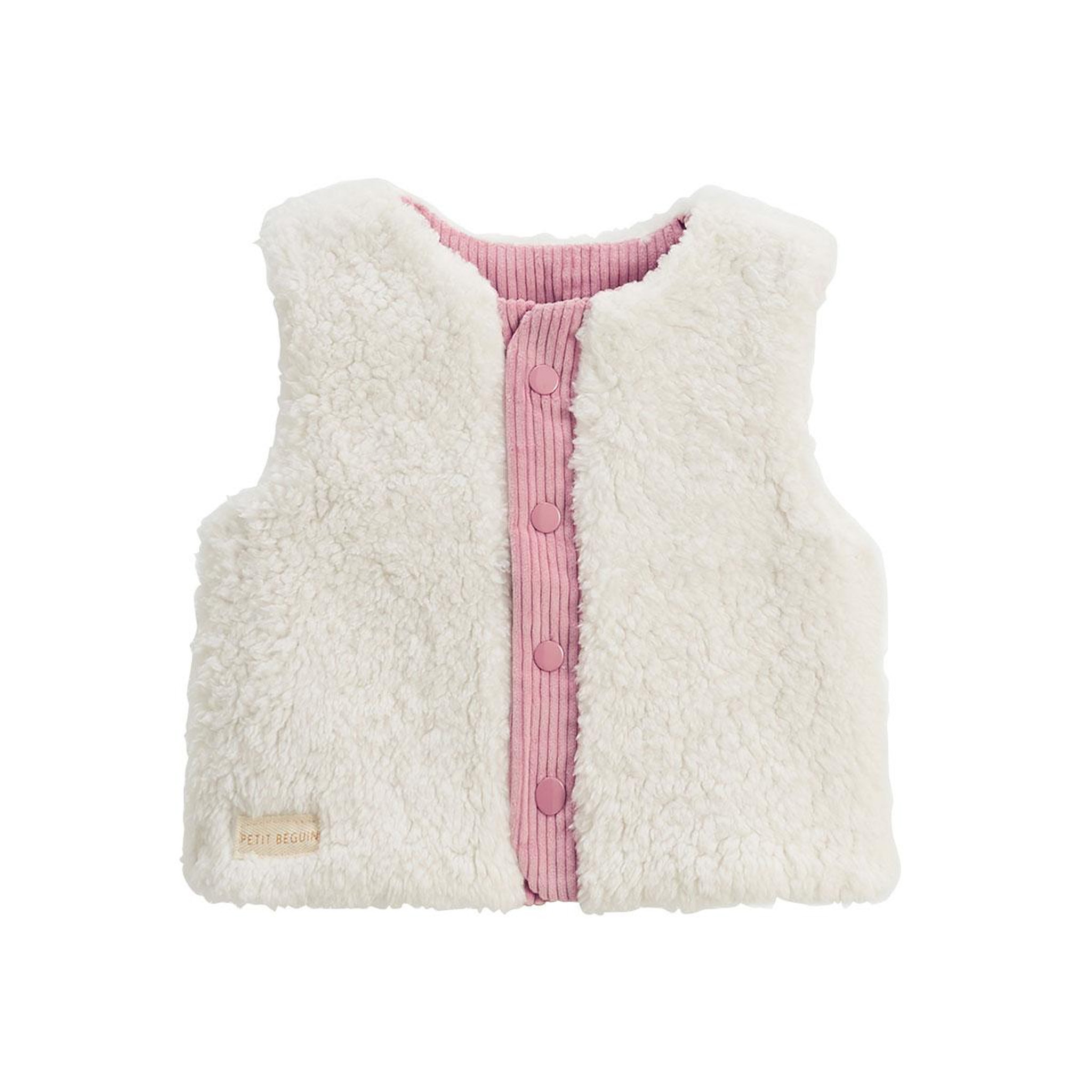 Voir la diapositive 1 : Petit Béguin Veste sans manches enfant réversible en sherpa Céleste
