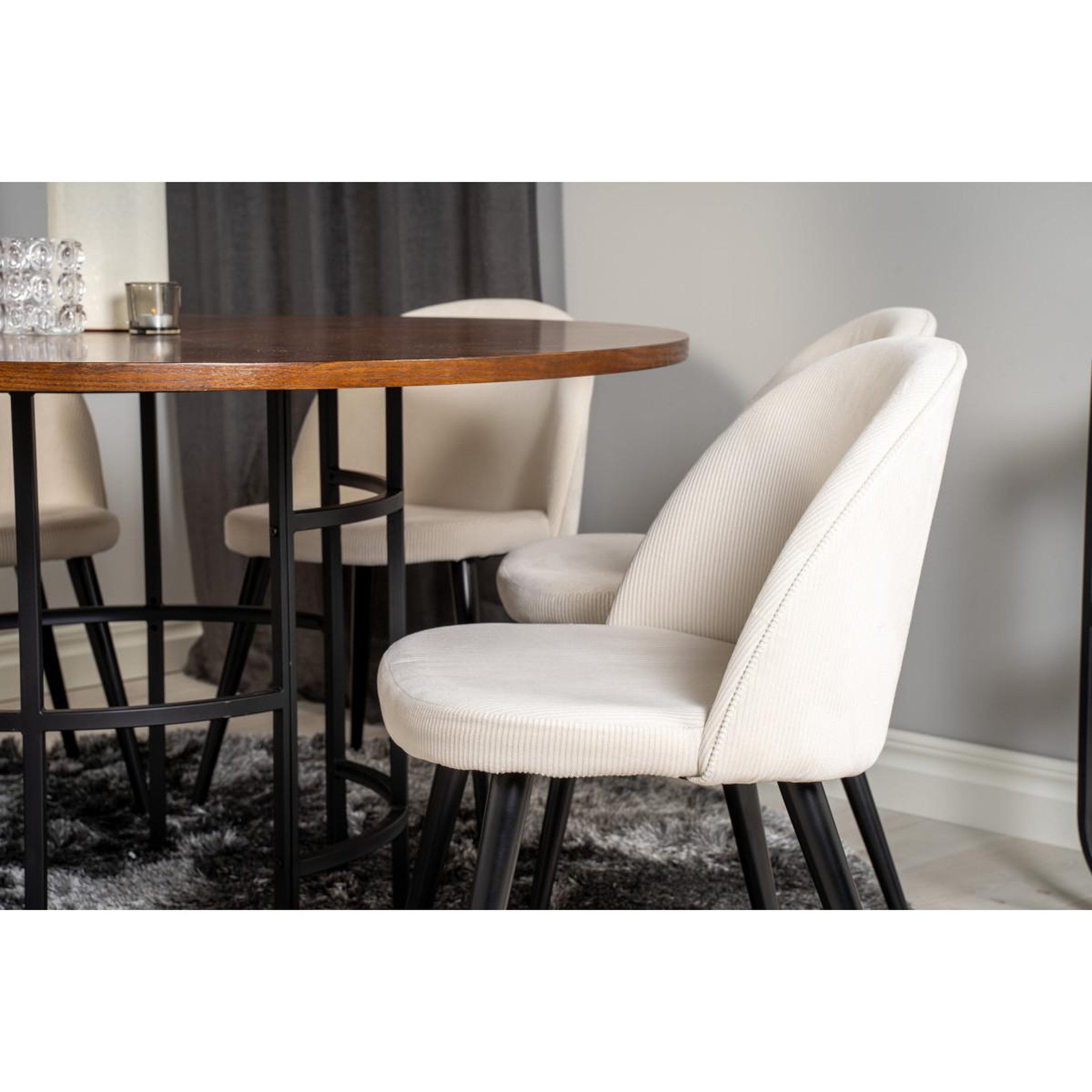 Voir la diapositive 6 : Paris Prix Ensemble table à manger & 6 chaises  copenhagen & velvet  140cm crème & marron